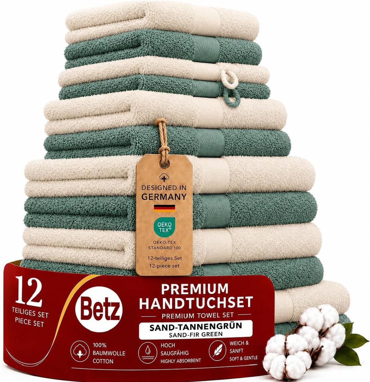 Betz Handtücher Premium Handtuch-Set 12-tlg., 100% Baumwolle (Set, 12-St), Duschtücher,Handtücher, Gästetücher, Seiftücher,Waschhandschuhe