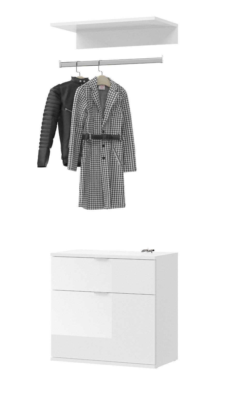 Inn.Furn Garderoben-Set SystemX, (in weiß Hochglanz, 3-St., Breite 61 cm), mit Kleiderstange