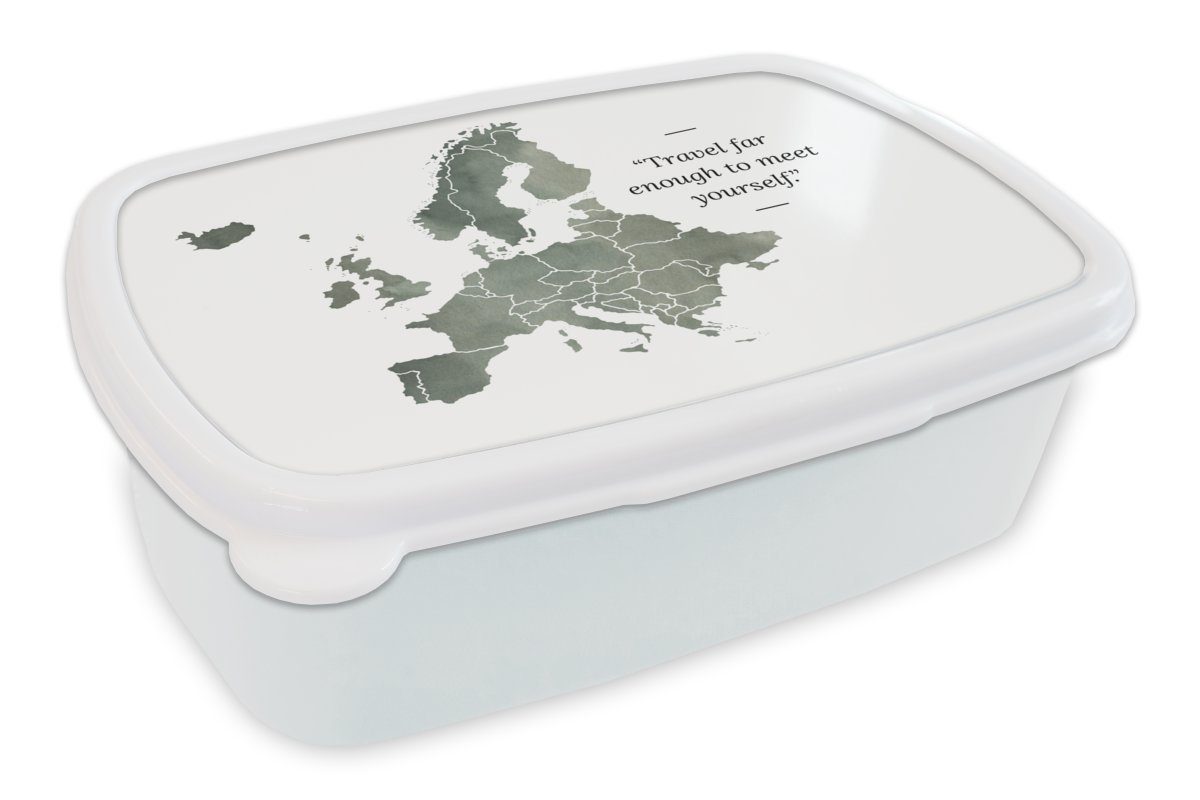 MuchoWow Lunchbox Karte Europa - Brotbox für weiß Kunststoff, für Kinder und und Erwachsene, Jungs (2-tlg), Zitate - Grau, Mädchen Brotdose