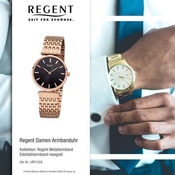 Regent Quarzuhr Regent Damen-Armbanduhr rosegold Analog, (Analoguhr), Damen Armbanduhr rund, klein (ca. 30mm), Edelstahlarmband