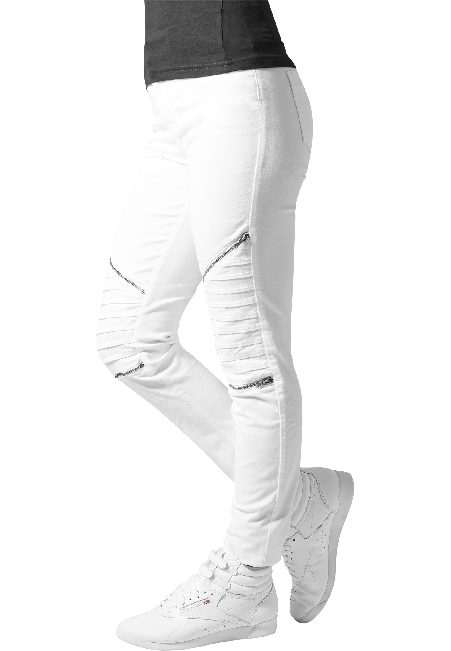 URBAN CLASSICS Biker Stretch Pants (1-tlg) white Ladies Damen Bequeme Jeans
