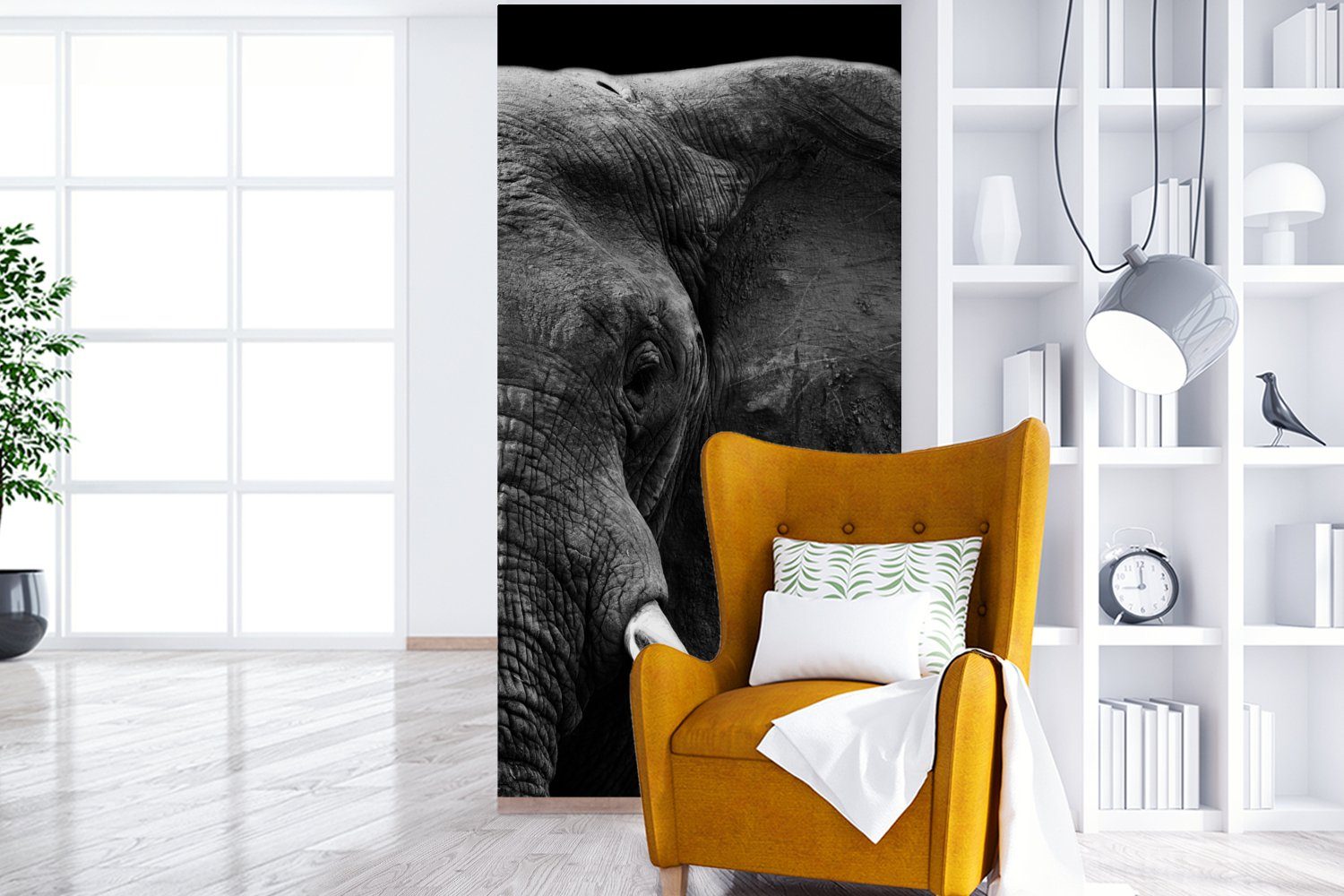 St), Küche, Schlafzimmer Vliestapete (2 Wild - Elefant Schwarz für Wohnzimmer Tiere - bedruckt, Matt, Fototapete Weiß, - MuchoWow - Fototapete