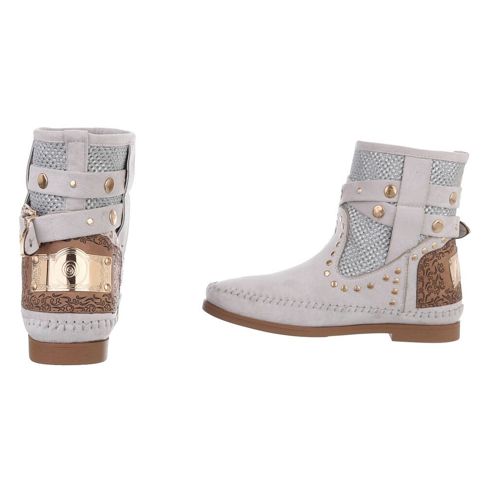Ital-Design Damen Cowboyboots Boho/Hippie Stiefelette (88843864) Blockabsatz Western- & Bikerboots in Hellgrau – Bild 5 von 5