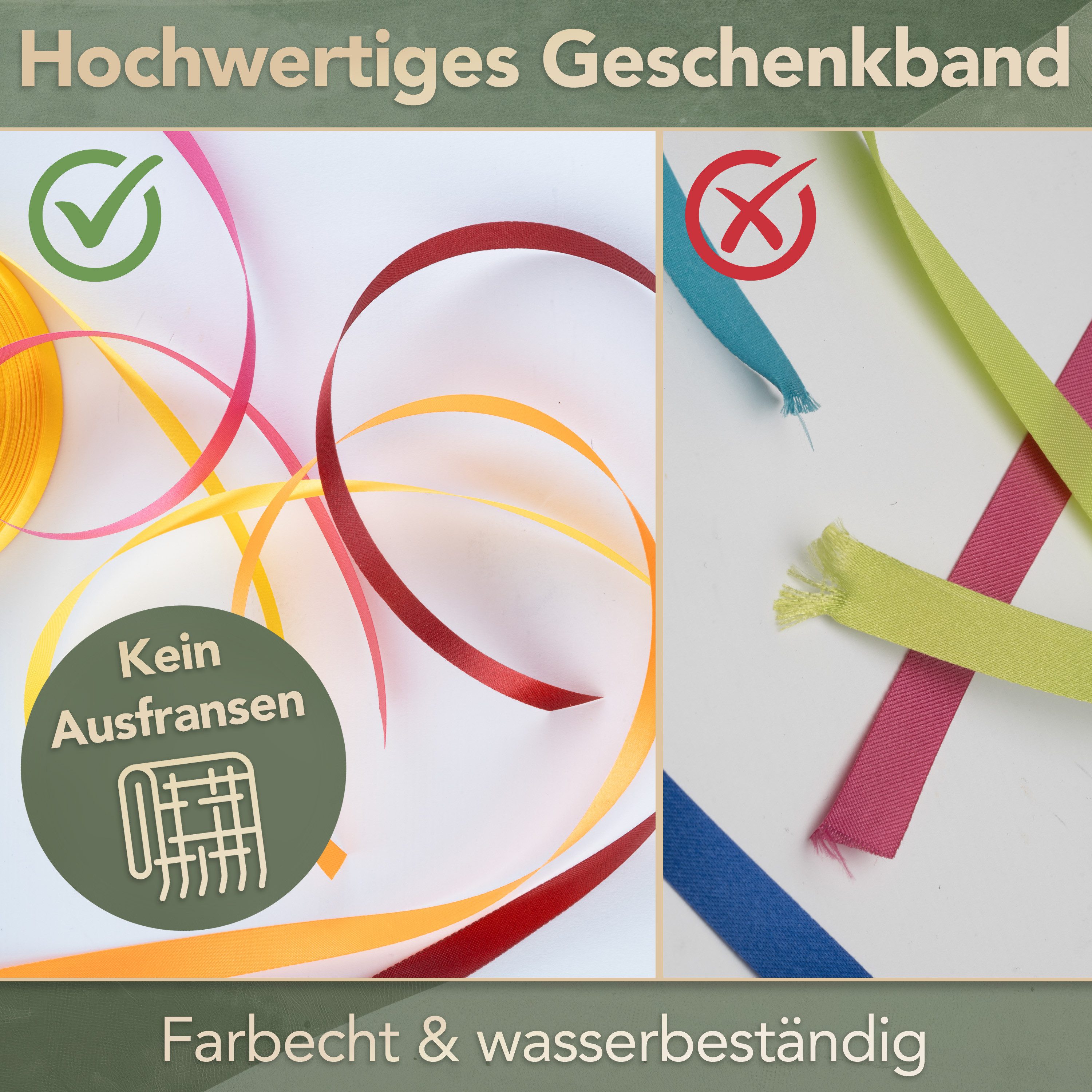 WIESEN.design Satinband Geschenkband 16 Farben (23m x 10mm p. Rolle), Schleifenband, Stoffband, Bänder zum Basteln, Seidenband, Satinbänder bunt, gratis Lieferung