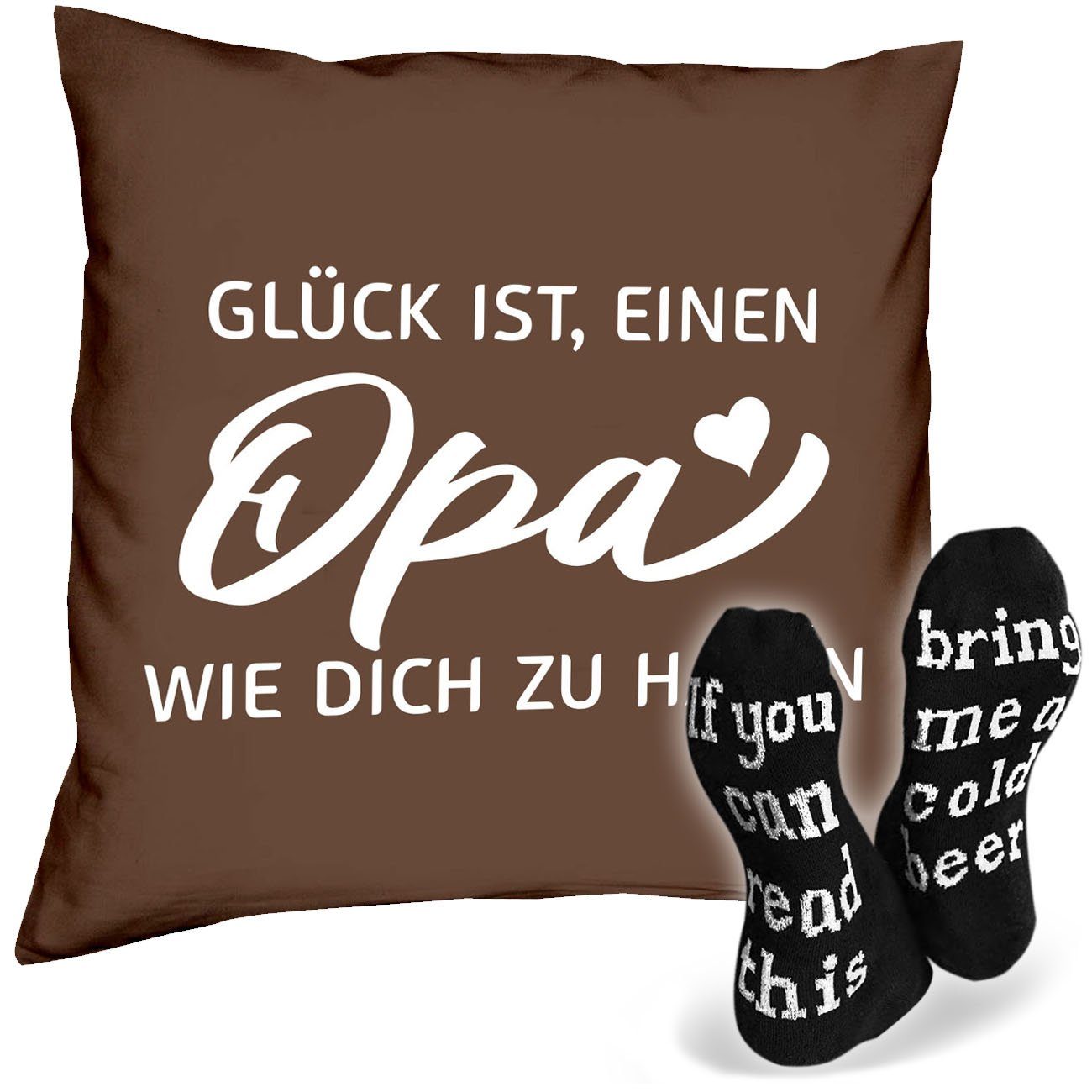 Soreso® Dekokissen Kissen + Schmunzel Socken Geschenk Opa Geburtstag Vatertag Weihnachten, Geburtstagsgeschenk Weihnachtsgeschenk Vatertagsgeschenk | Dekokissen