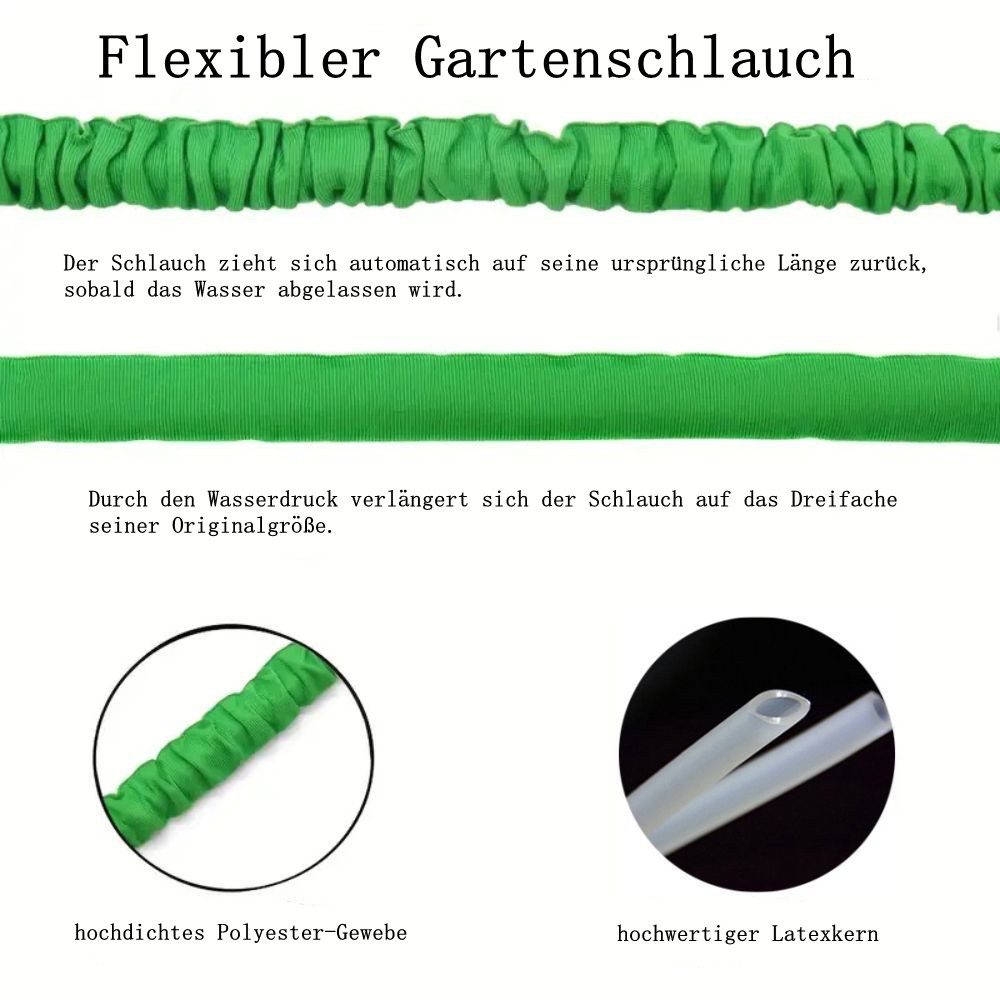 SIKAINI Gartenschlauch Dehnbarer Wasserschlauch,für Gartenbewässerung, Gartenschlauch, Multifunktionale Spritzdüse, (Automatische Dehnung & Rückzug) – Bild 5 von 5
