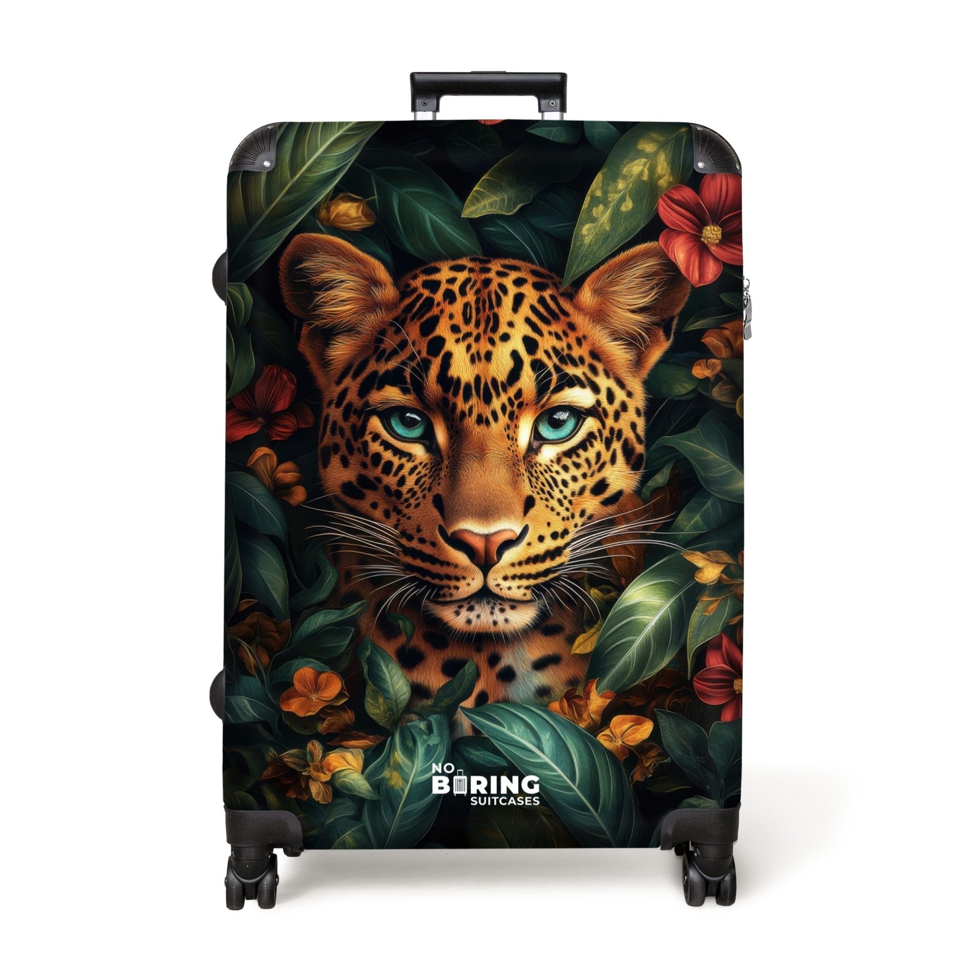 NoBoringSuitcases.com© Hartschalen-Trolley Leopard zwischen tropischen Blum günstig online kaufen