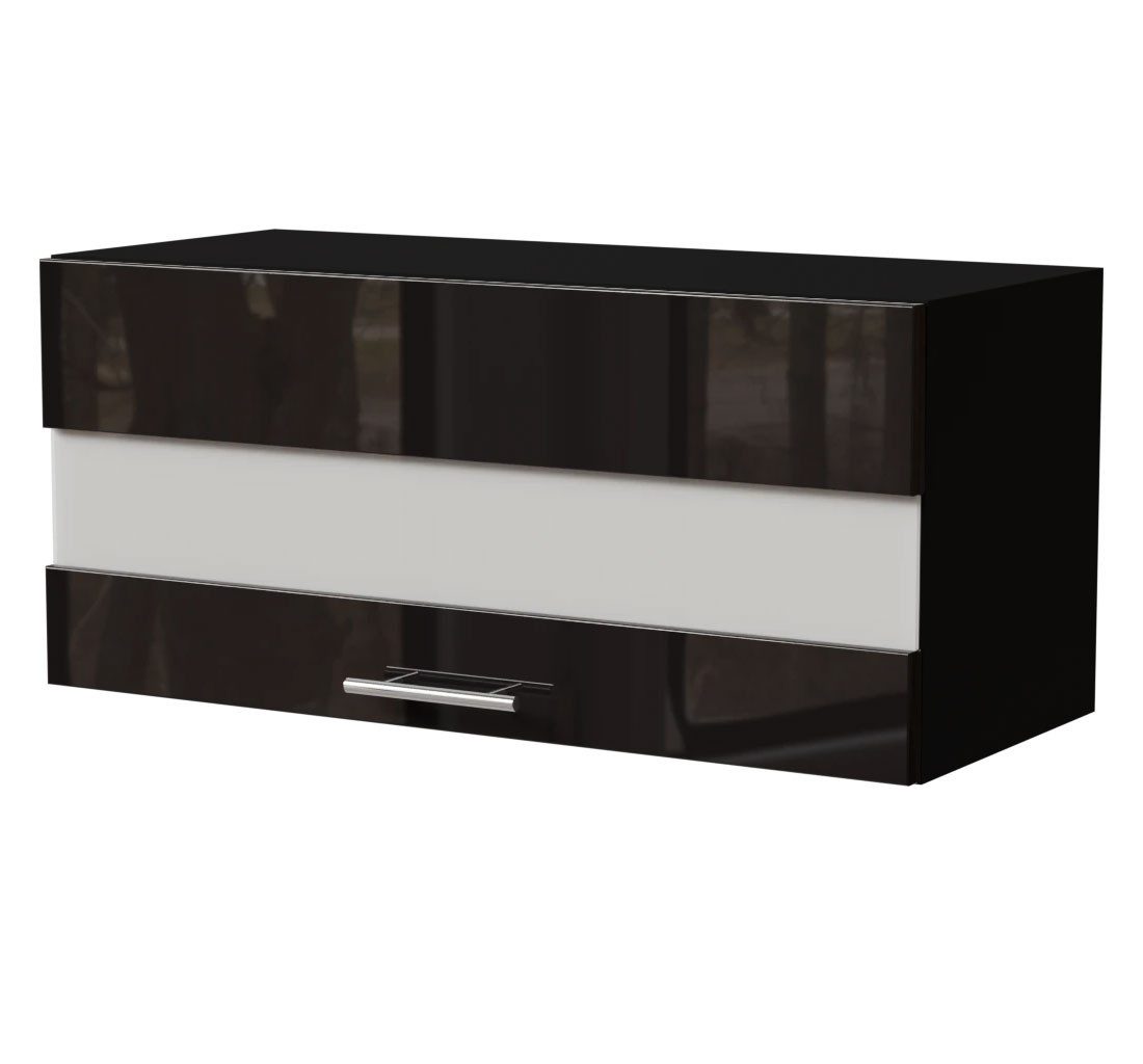 Feldmann-Wohnen Klapphängeschrank Essen (W4BS/80 LAM, 1 Klappe mit Milchglaseinsatz, innen 1 Fach, 1-St., moderne Optik, lackierte Fronten) 80x32,5x36cm schwarz - schwarz Hochglanz (ES-W4BS/80/LAM)