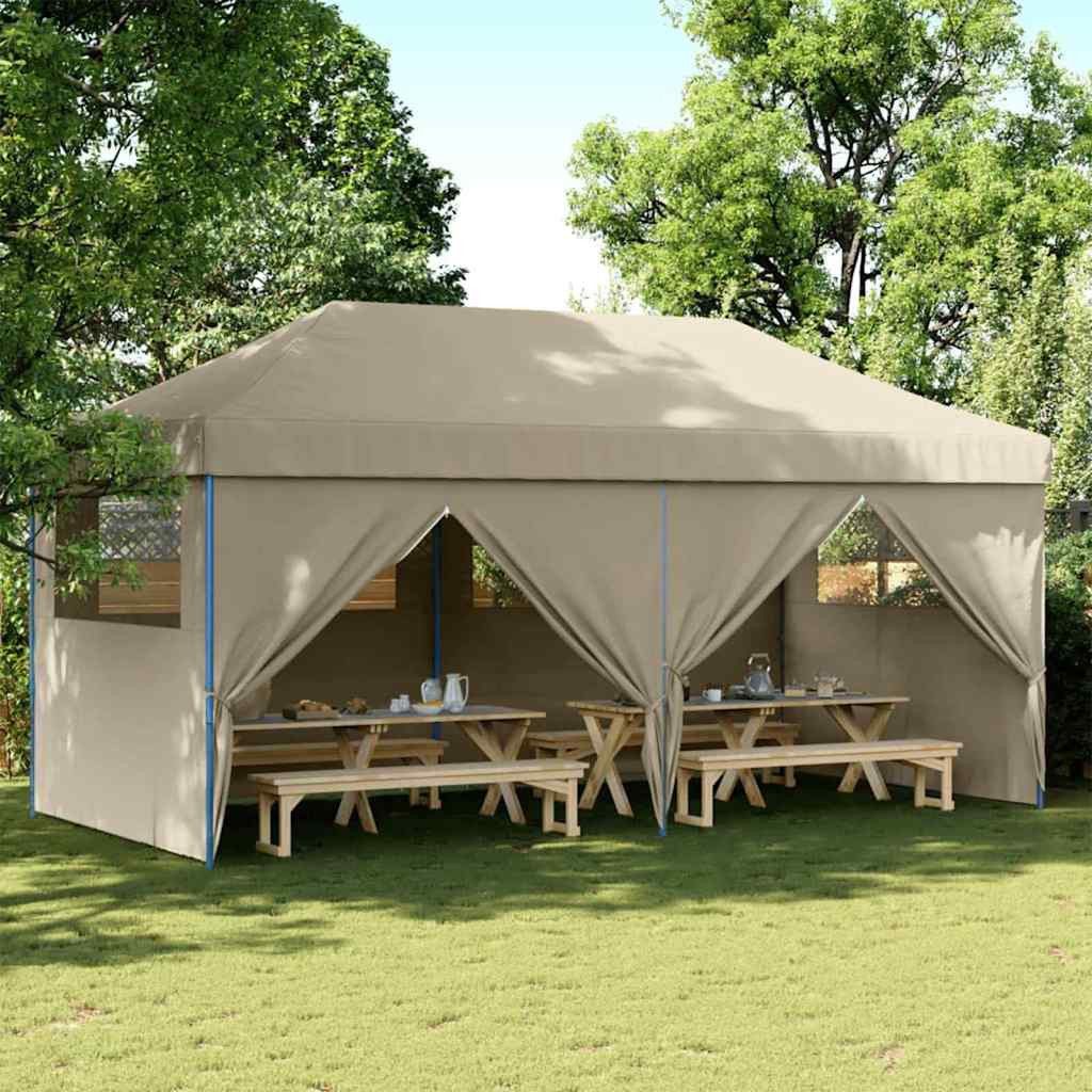 furnicato Partyzelt Pop-Up Party-Zelt 580x292x315 cm Taupe – Outdoor Eventzelt, Stabiles Falthaus mit Seitenwänden, Fenstern und Oxford-Gewebe
