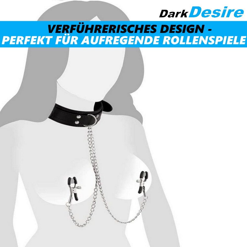 DarkDesire Halsband Nippel mit BDSM Metallkette Fetisch Nippelklemme Halsband Klemmen, MAVURA Bondage Brustklemmen
