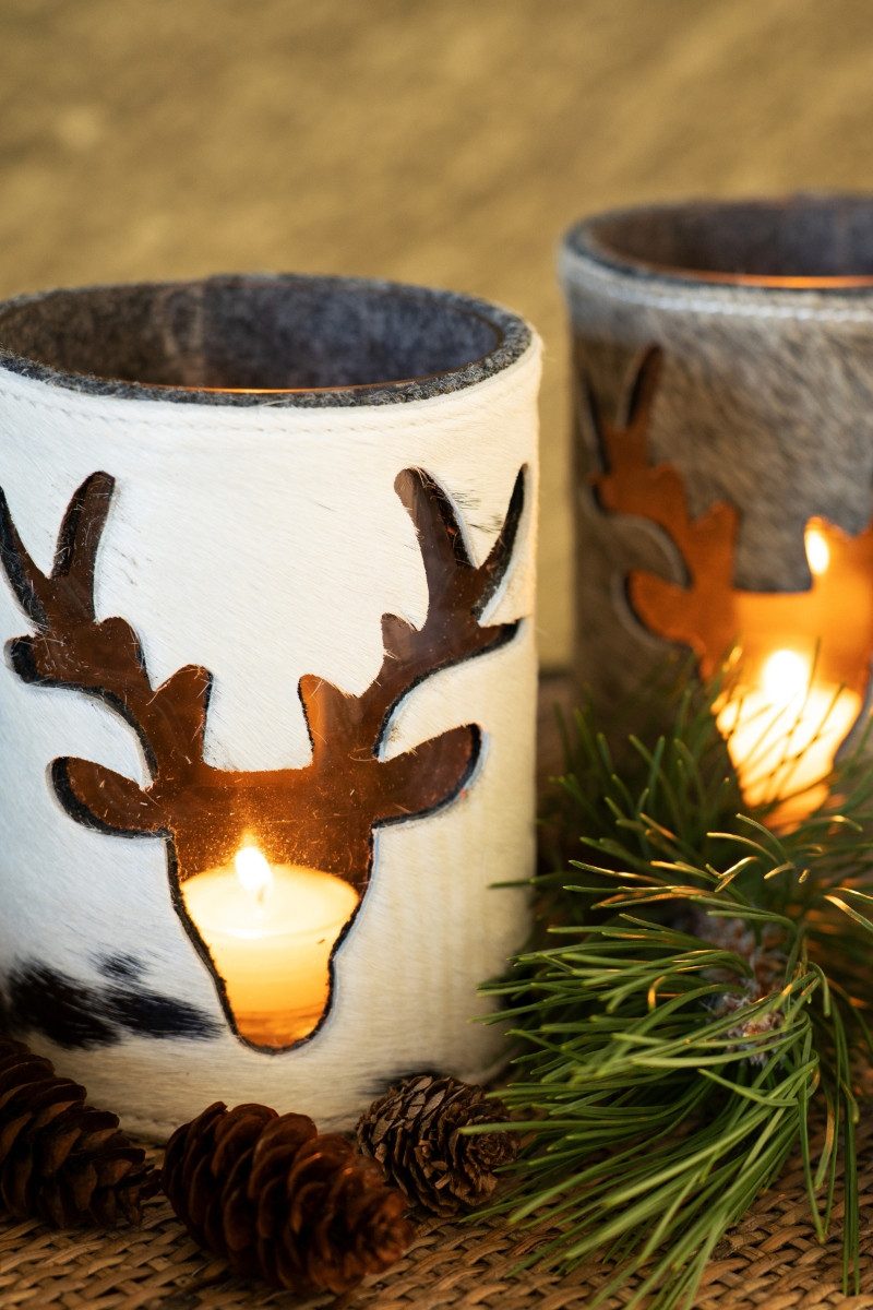 Mars & More Windlicht Windlicht - HIRSCH/KUHFELL - braun, grau, schwarz günstig online kaufen