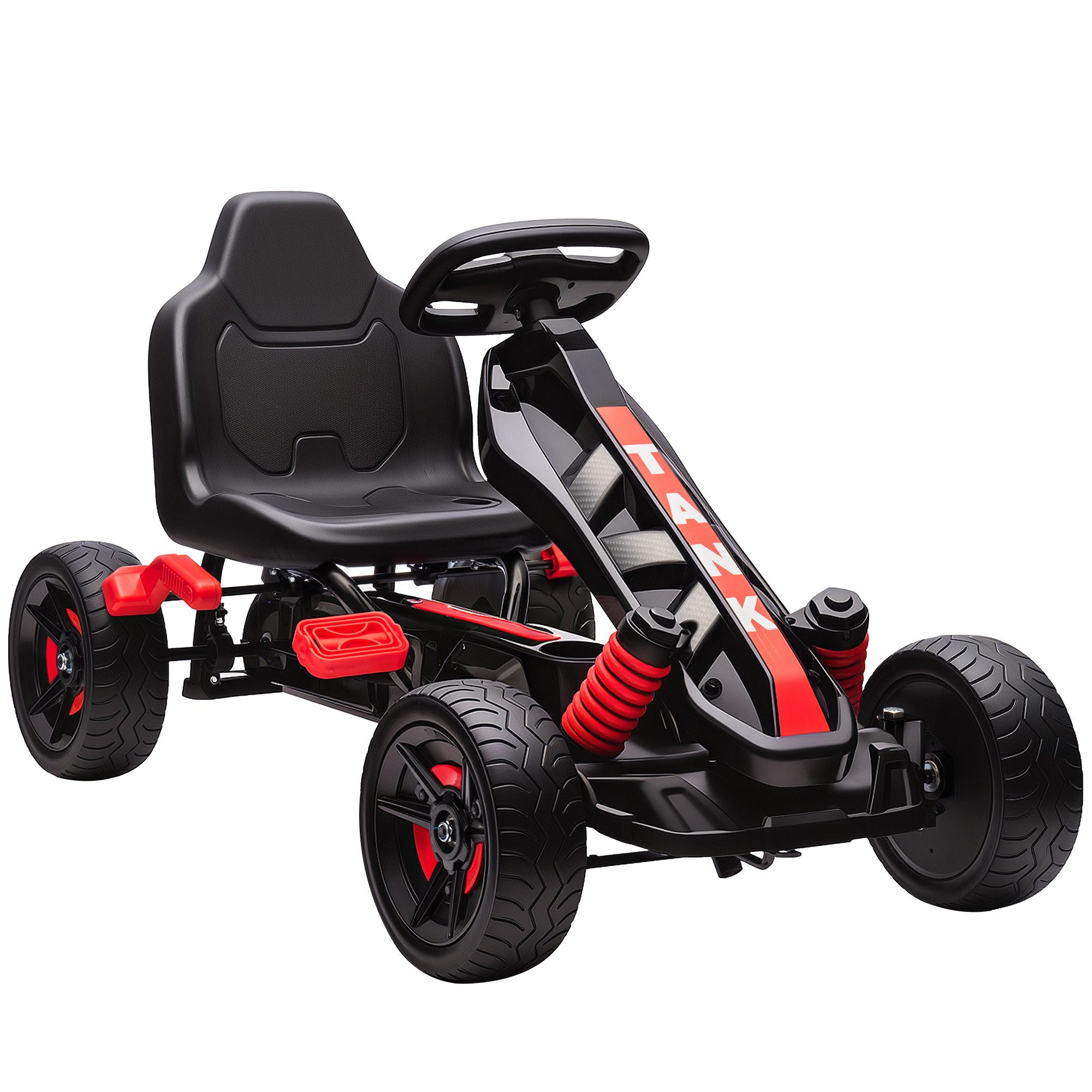 AIYAPLAY Go-Kart Tretauto mit Handbremse, Vor- und Rückwärtsgang, Tretfahrzeug, für Kinder 3-6 Jahren Rot