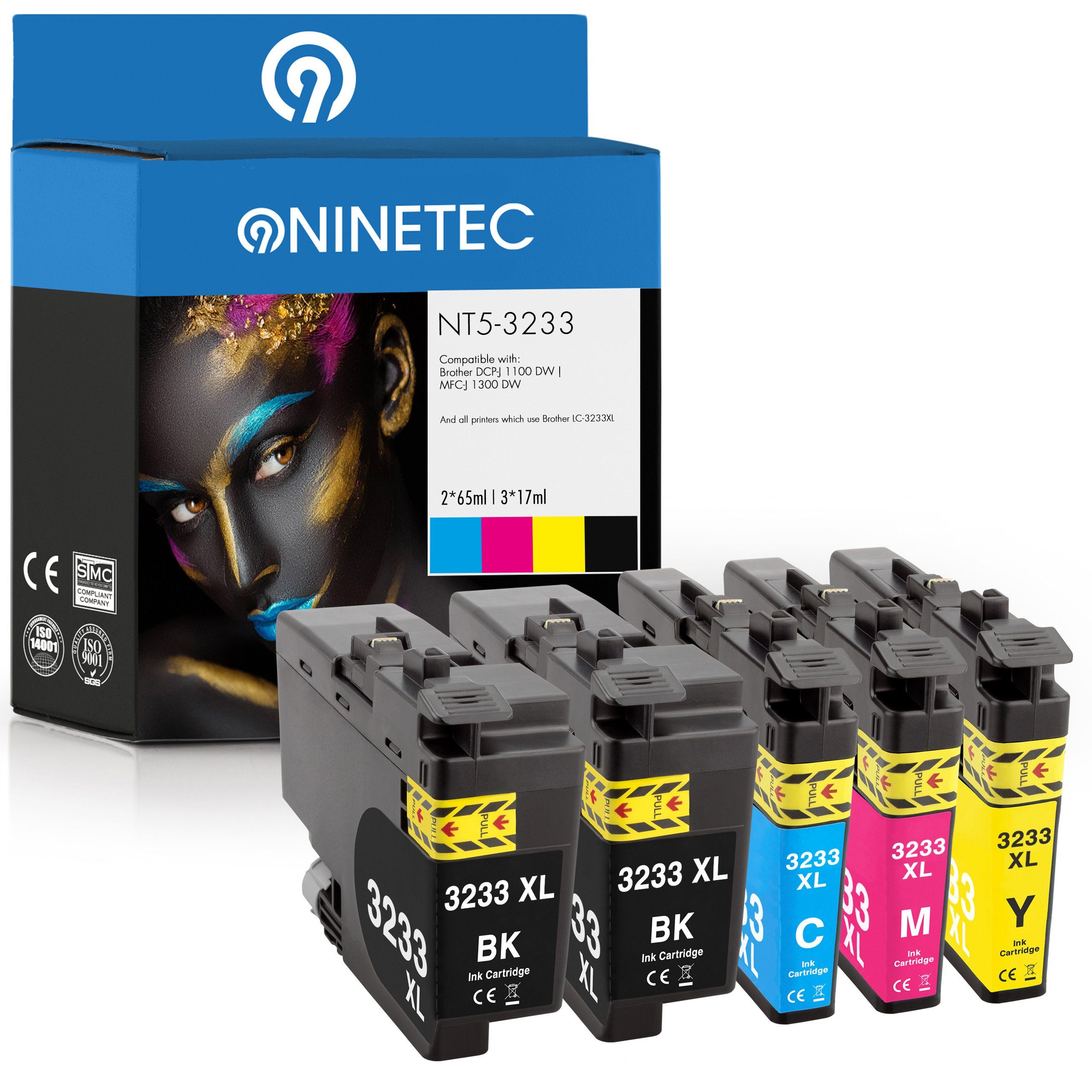 NINETEC 5er Set ersetzt Brother 3233XL Tintenpatrone LC-3233