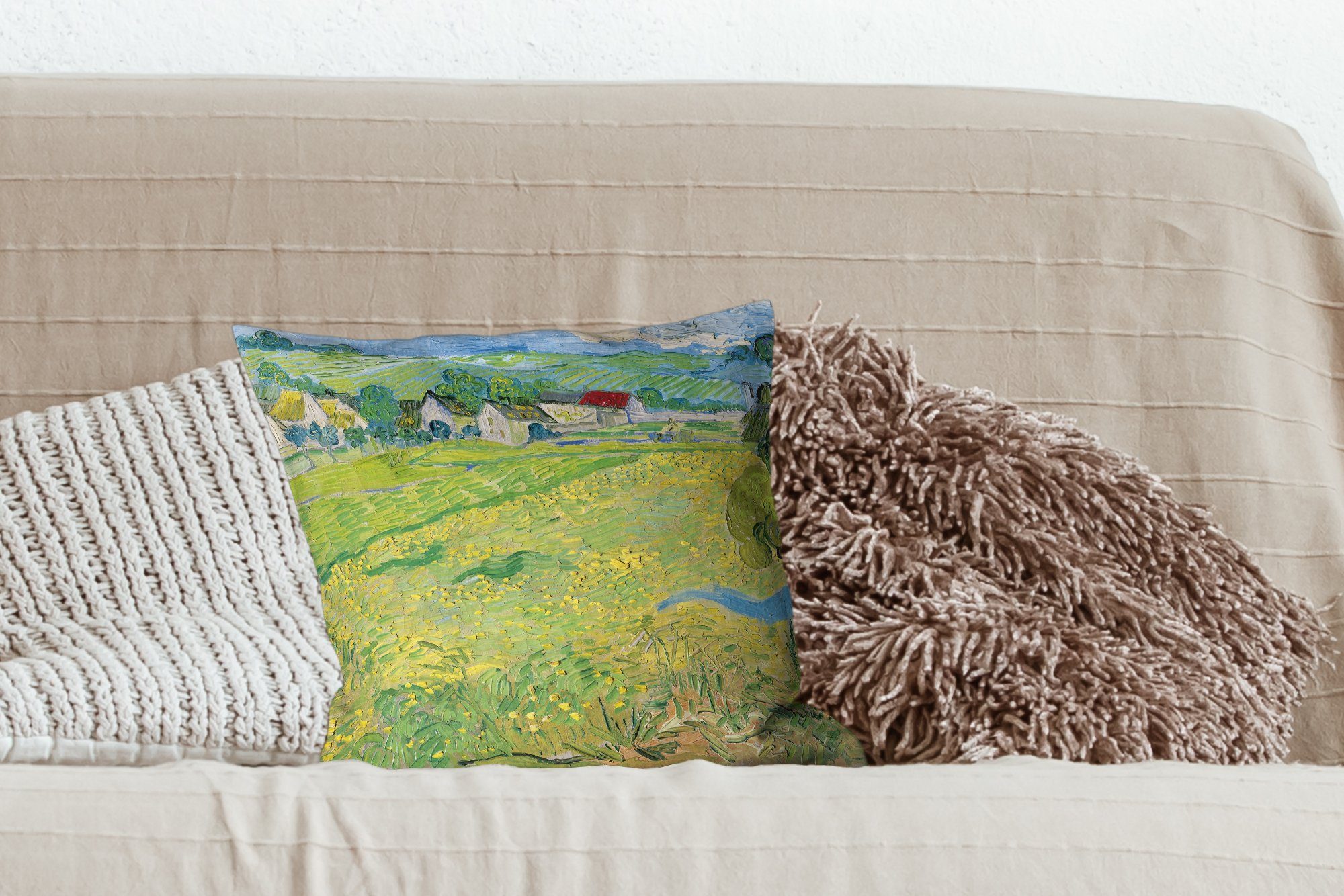 Gogh, Vincent van mit MuchoWow Vessenots Deko, Wohzimmer, Füllung Auvers in Dekokissen - Sofakissen Schlafzimmer, Zierkissen für Les