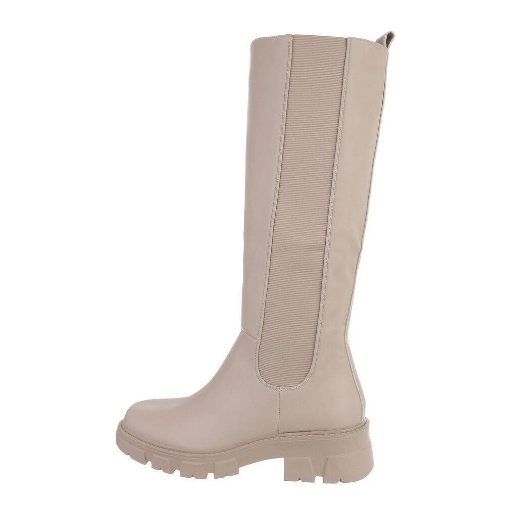 Ital-Design Damen Freizeit Stiefel Blockabsatz Plateaustiefel in Beige