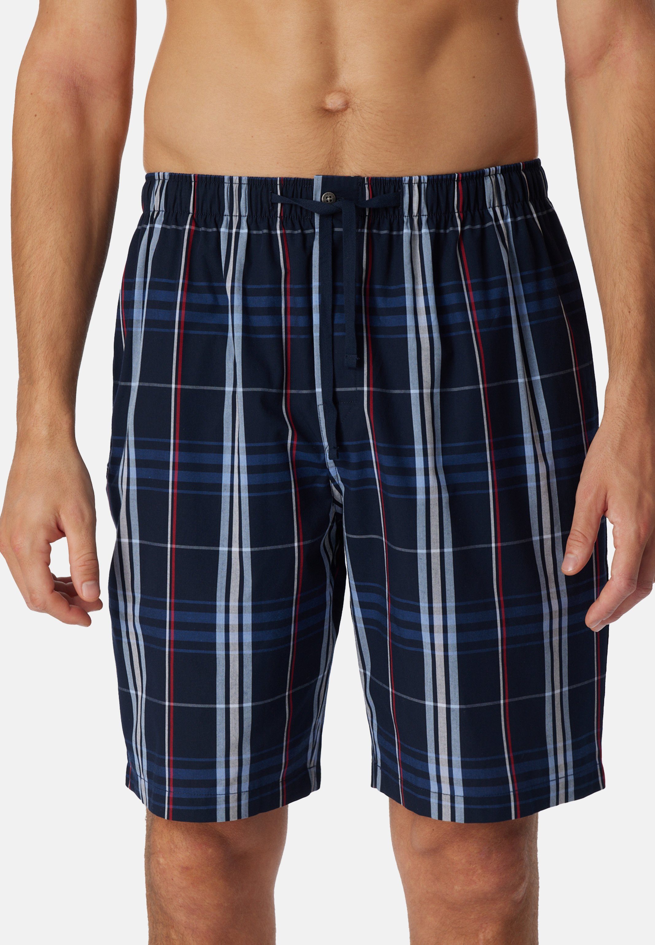[Beliebter Standard] Schiesser Schlafhose Mix Hose - Relax Herren-Bermudashorts + - (1-tlg) Karierte Schlafanzug Baumwolle Blau