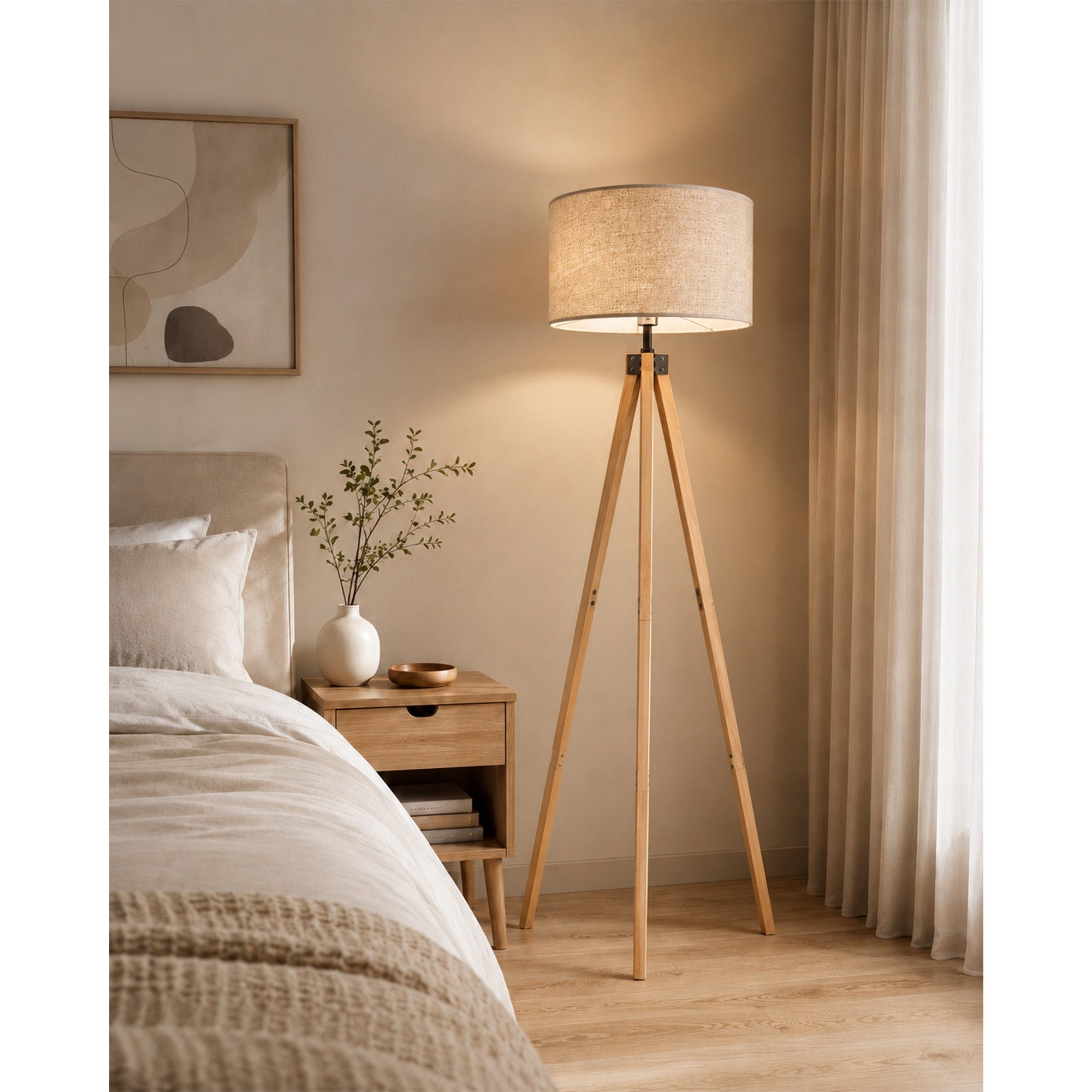 OYLCDI Stehlampe wohnzimmer Leselampe Stehleuchte Stativ aus Holz, E27 LED Stehlampe, für wohnzimmer Leselampe Schlafzimmer,Büro Arbeitslampe, (Glühbirne nicht enthalten), Wohnzimmerleuchte,Skandinavischer