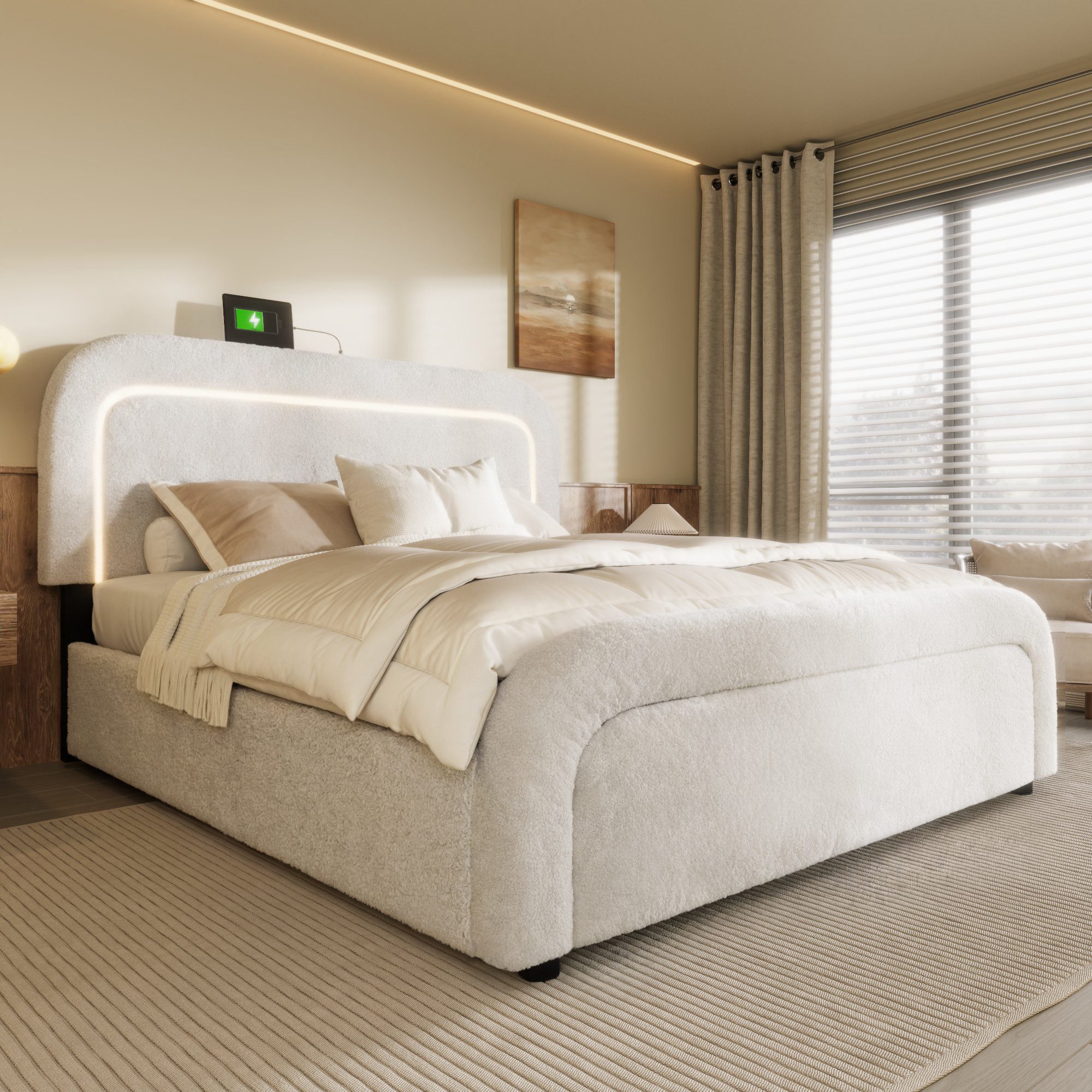 Flieks Polsterbett, LED Holzbett mit Ladefunktion und Schubladen 140x200cm günstig online kaufen