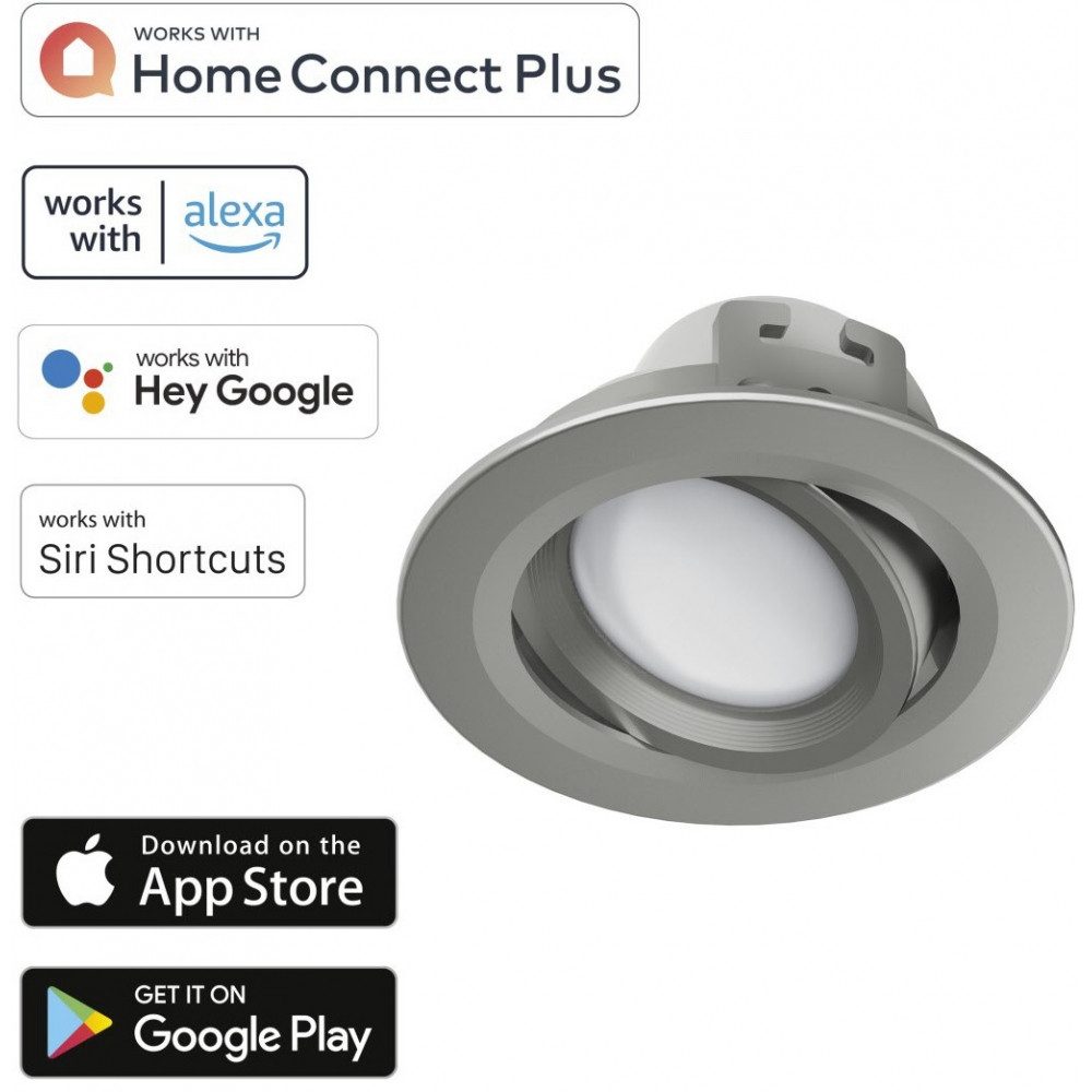 Hama Deckenleuchte 00176608 WLAN LED-Einbauspot 5W Einbauleuchte Satin-Nickel, LED, Halogen, Energiesparlampe, Warmweiß, Kaltweiß, Neutralweiß