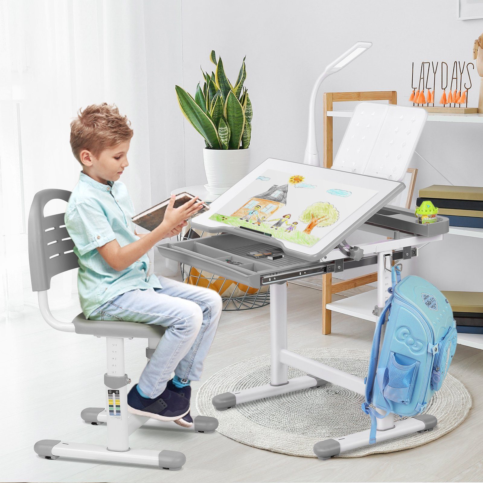 TLGREEN Kinderschreibtisch,Schülerschreibtisch mit Lampe,Höhenverstellbarer günstig online kaufen