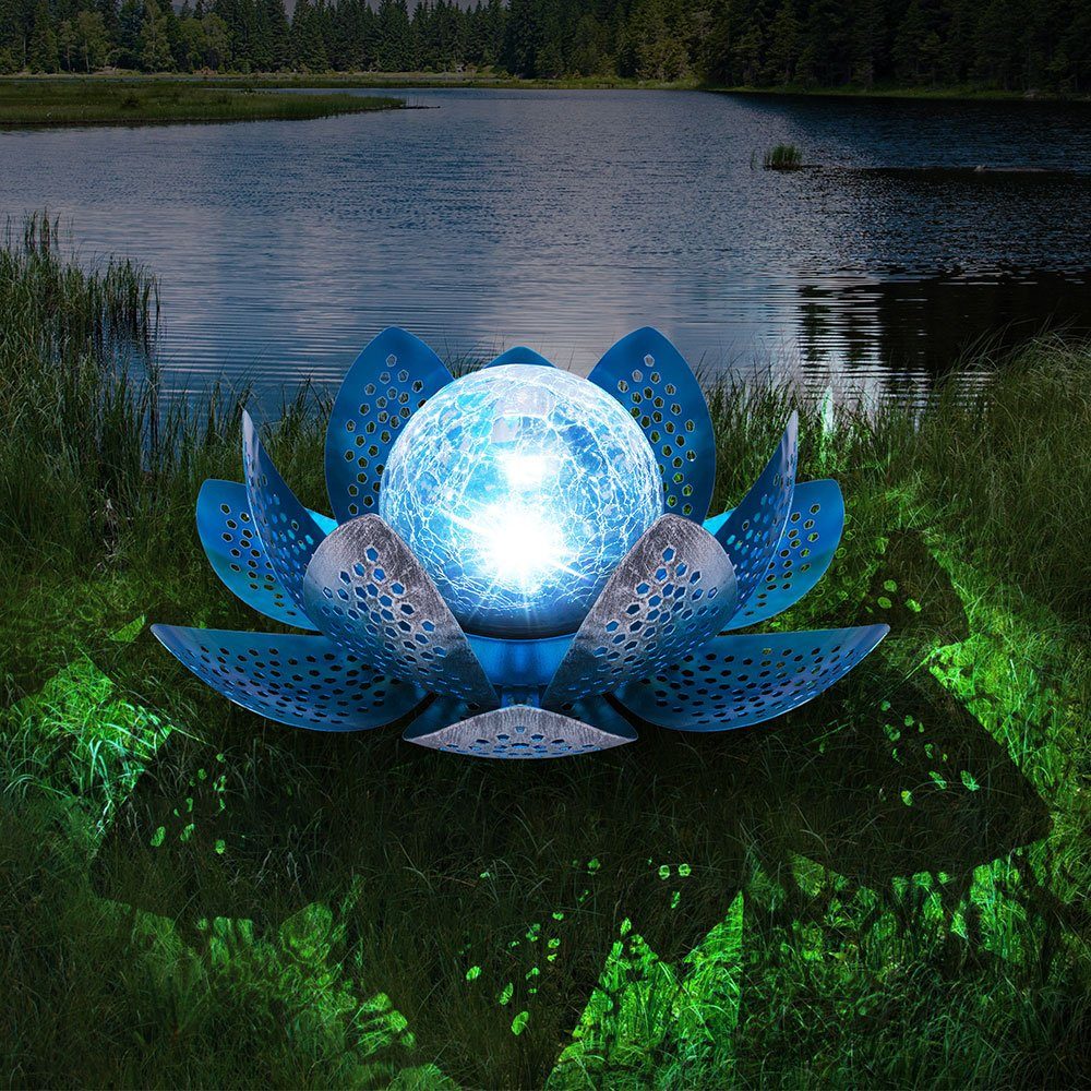 Solar 2x Asia Lotusblüte für Garten Außen LED-Leuchtmittel Deko Globo Garten Solarleuchte, LED Tageslichtweiß, verbaut, Lotusblüte fest Kaltweiß,