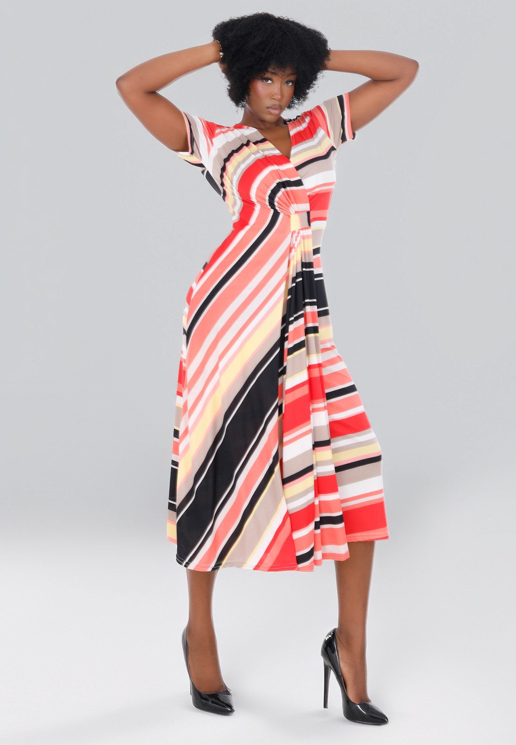 YC Fashion & Style Sommerkleid mit Wickeloptik und Streifenmuster Alloverdruck