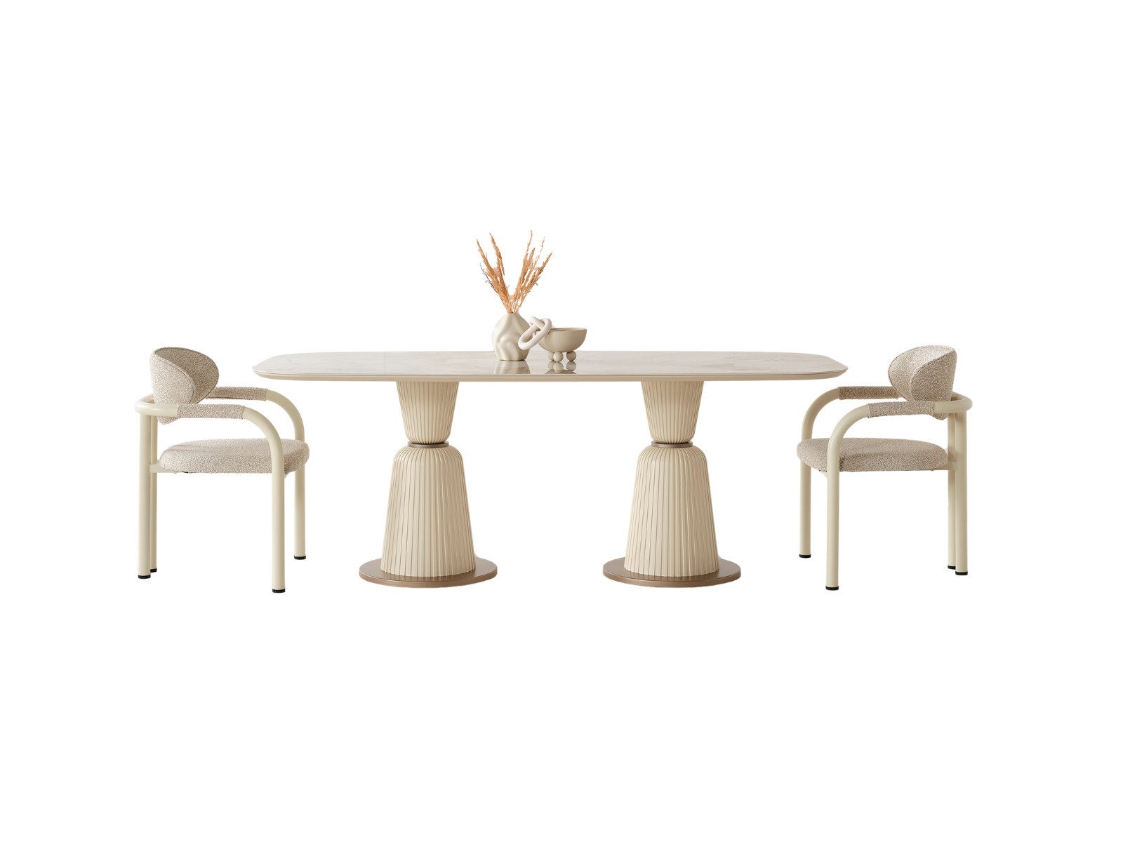 Villa Möbel Esszimmer-Set Sebastian, (Esszimmer-Set, 7-St., Esstisch + 6 Stühle), Creme Beige Marmoroptik edel zeitlos und pflegeleicht