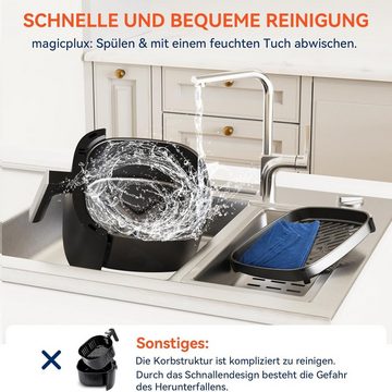 magicplux Heißluftfritteuse Gleichmäßige Hitze Technologie, mit 21 Rezept, 1500,00 W, 13 Kochfunktionen mit Touchscreen-Bedienung für vielseitigen Genuss