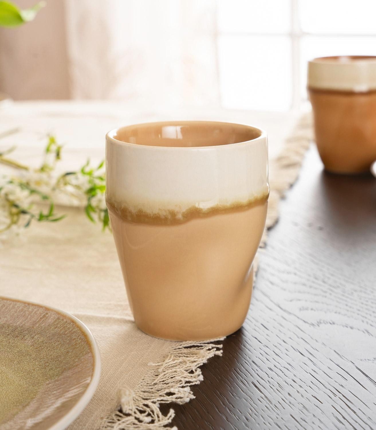 CreaTable Tasse Kaffeebecher SQUEEZY MOCHA MOUSSE, 300 ml, Braun, 1-tlg., Steinzeug, Beige, glasiert