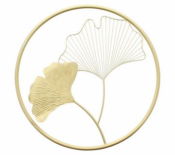 Dekoleidenschaft Wanddekoobjekt 3D Wandbild "Ginkgo" aus Metall, golden, rund, Ø 43 cm, Wandschmuck (1 St), Dekoobjekt, Metalldeko in gold