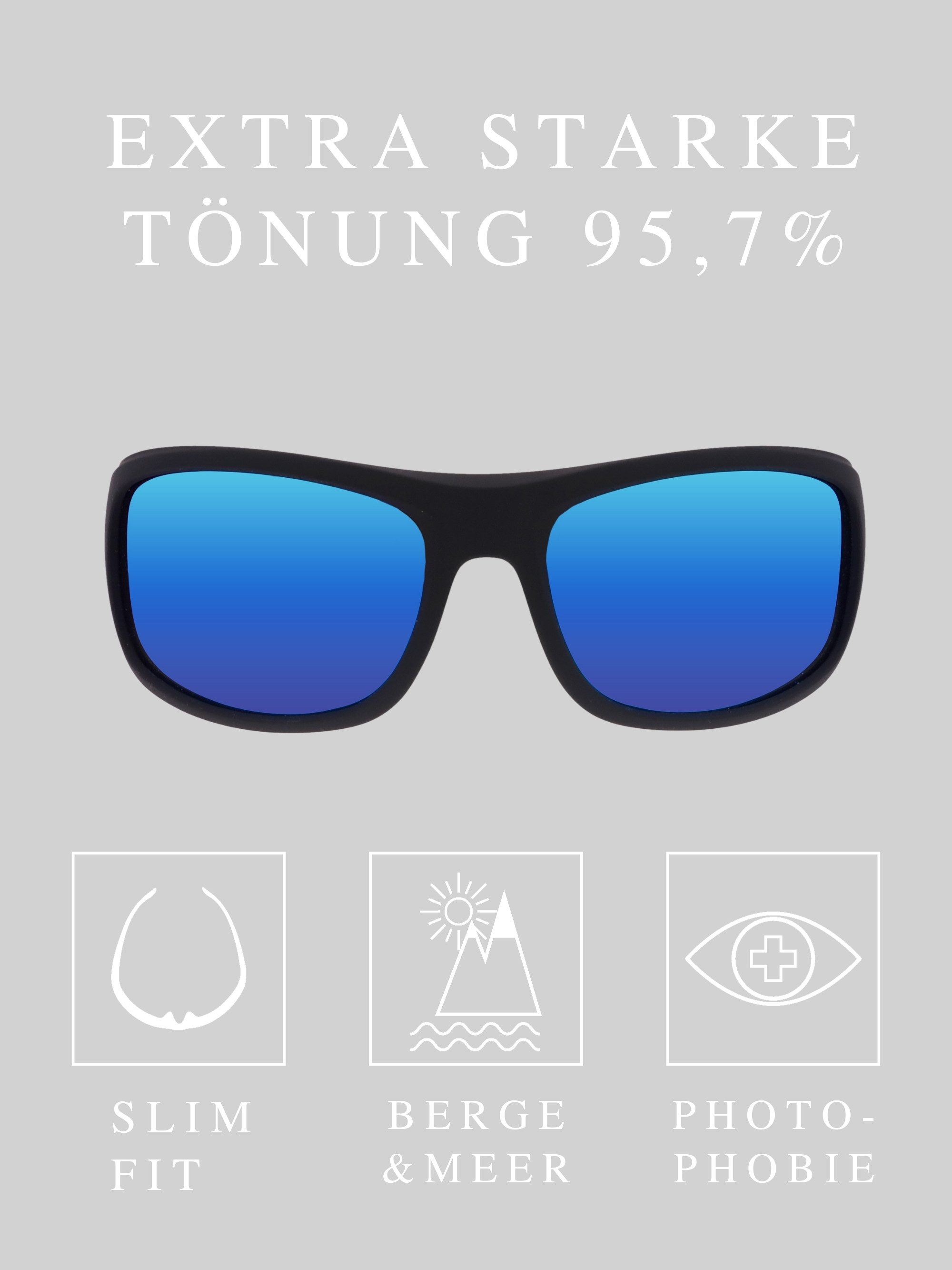 ActiveSol Sonnenbrille Erebos, Extra Dunkel, Kategorie 4 Polarisiert, Photophobie, Berge und See