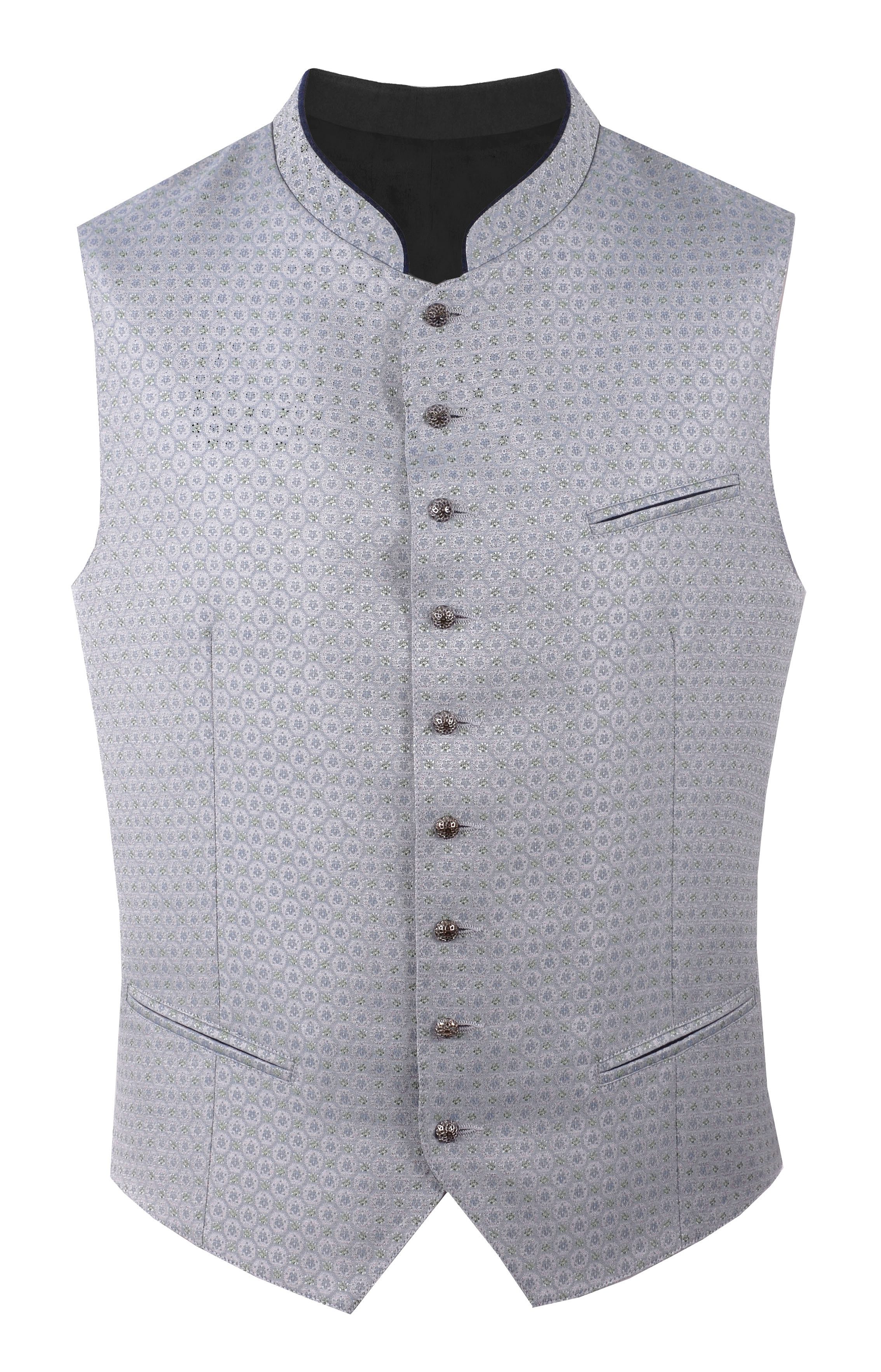 Moschen-Bayern Trachtenweste Gilet Aldo Silber/Blau Herrenweste Slim Fit