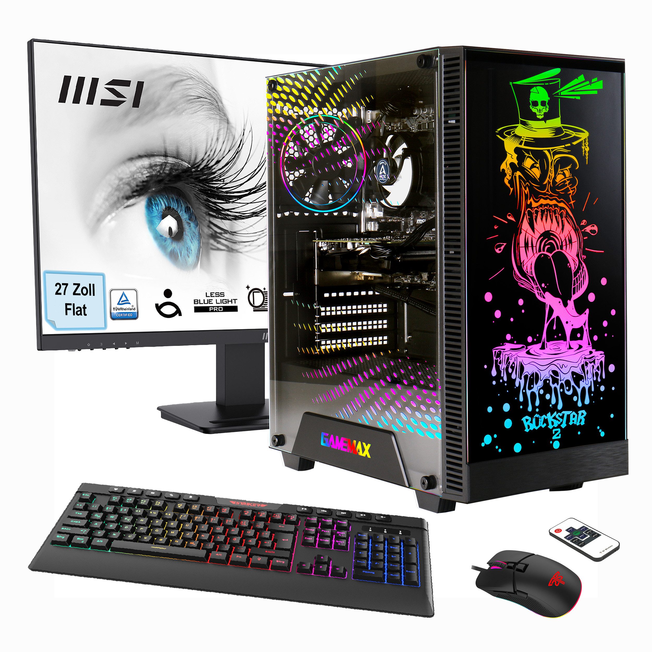 GAMEMAX Multimedia-PC Rockstar SET02497 PC-Komplettsystem (27", AMD Ryzen 5 5600G, Radeon Graphics, 16 GB RAM, 1000 GB SSD, Windows 11 + MSI PRO MP273A Monitor, 69cm (27)