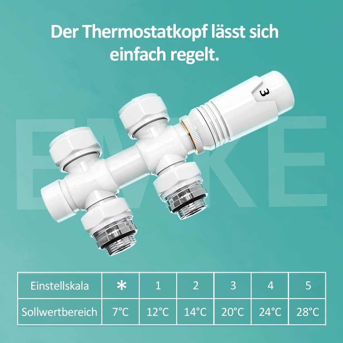 Eck- EMKE und Heizkörper, für mit Heizungszubehör Thermostat Ventil EMKE Hahnblock φ16xG1/2 Heizkörperthermostat Weiß Anschlussarmatur Durchgangsform