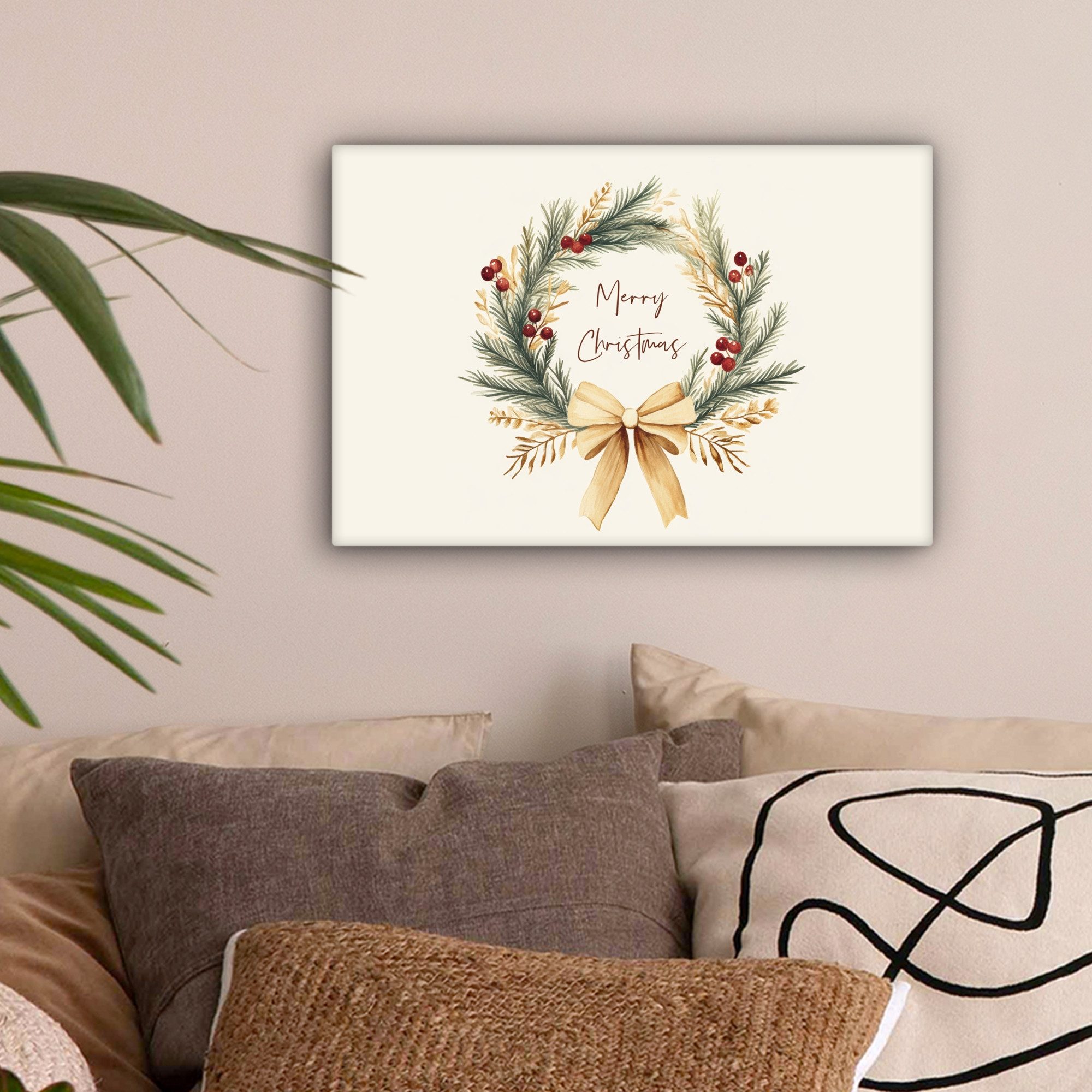 OneMillionCanvasses® Leinwandbild Weihnachtskranz - Weihnachten - Gold - Be günstig online kaufen