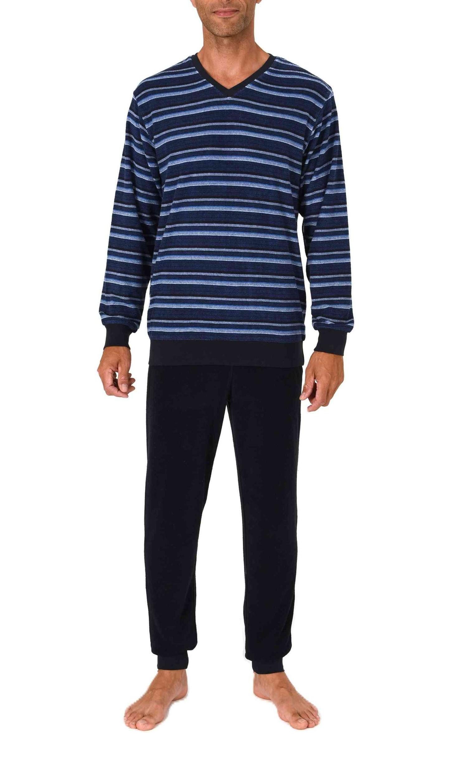 Normann Pyjama Normann Herren Frottee Schlafanzug gestreift – auch in Übergrößen