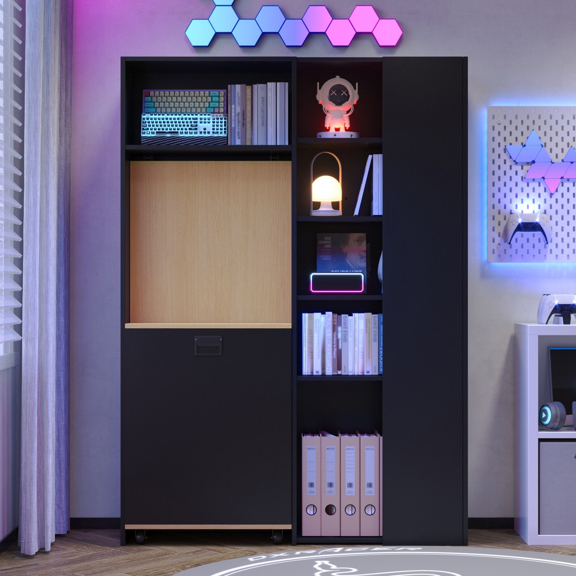 Celya Schreibtisch Klappbarer Schreibtisch mit Ablagen, Kippschutz (höhenverstellbare Ablagen, Eck-Schreibtisch), 2-in-1-Bücherregal und Schreibtisch – Bild 5 von 5