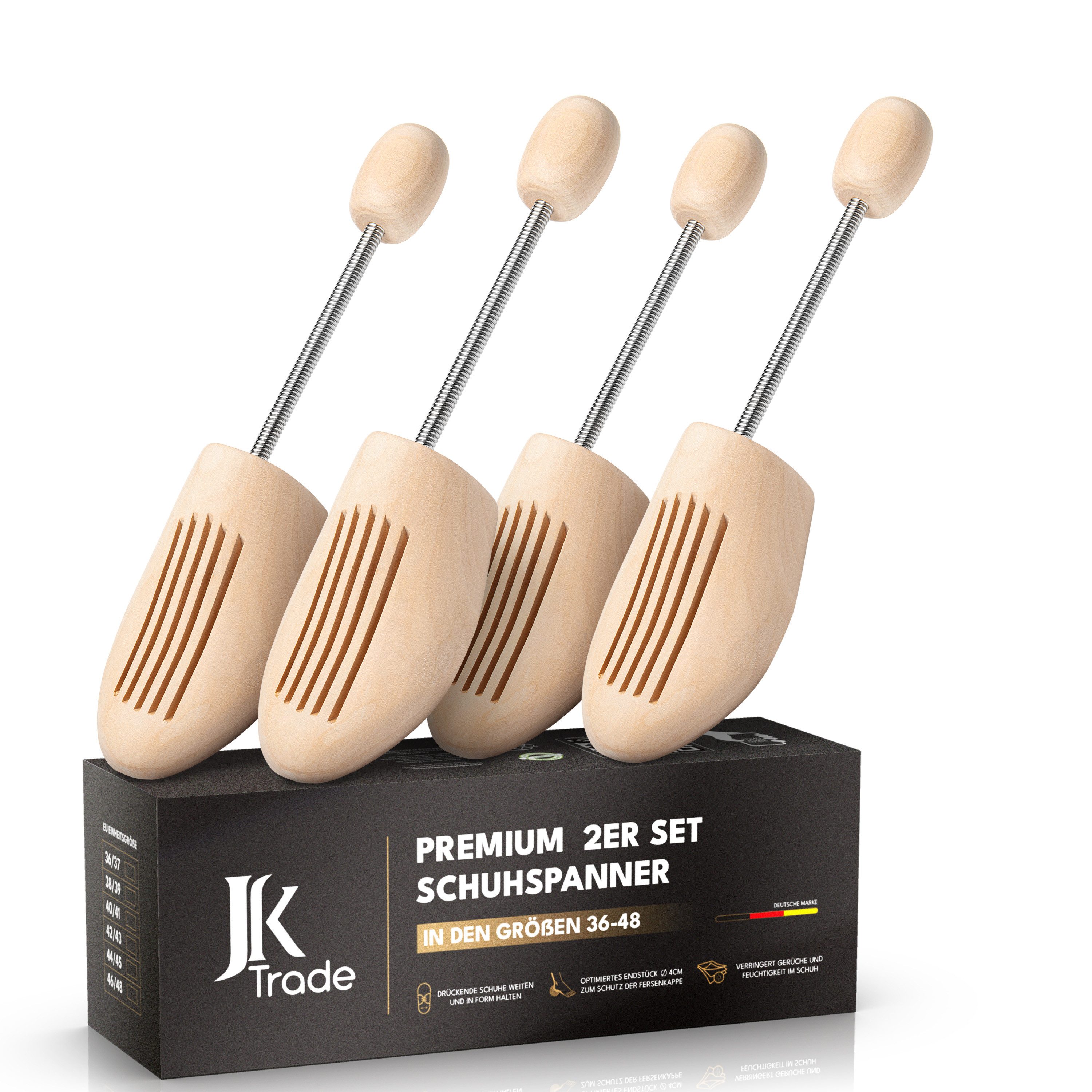 JK Trade Schuhspanner - Premium Schuhdehner Damen & Herren (2 Paar, aus Lotusholz mit Federmechanik), Stiefelspanner, Schuhweiter Set