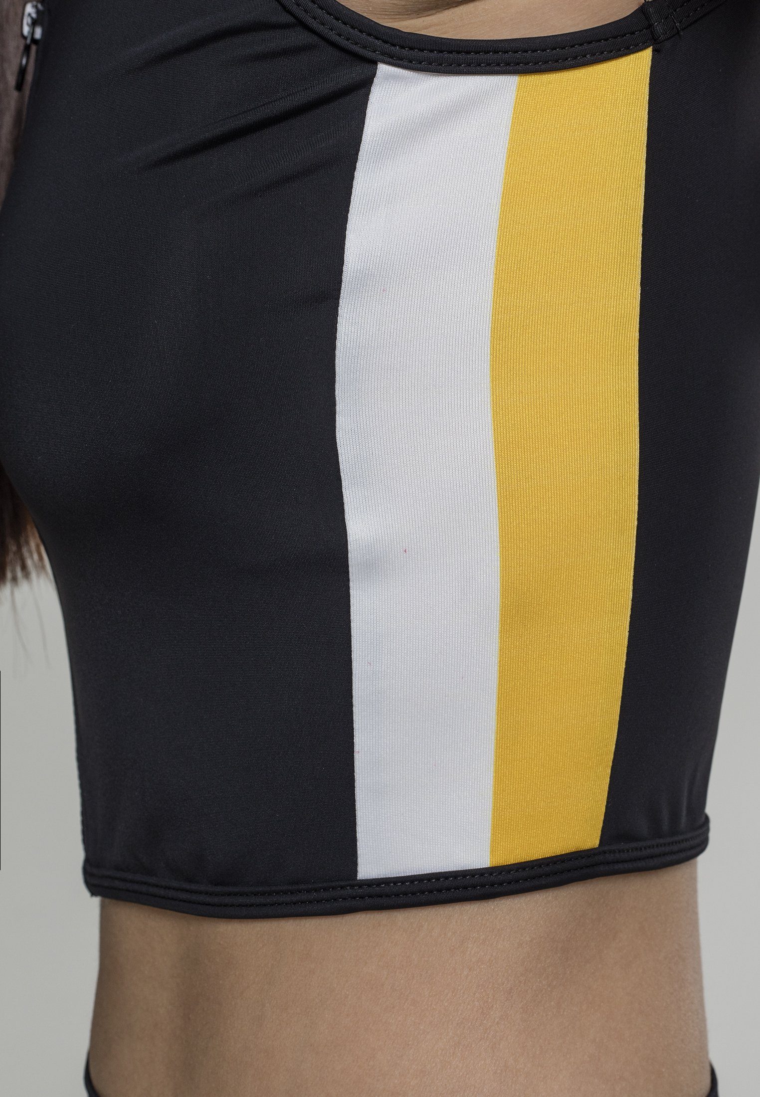 yellow CLASSICS Cropped Zip URBAN (1-tlg) Top Stripe Ladies T-Shirt black/white/chrome Side Damen