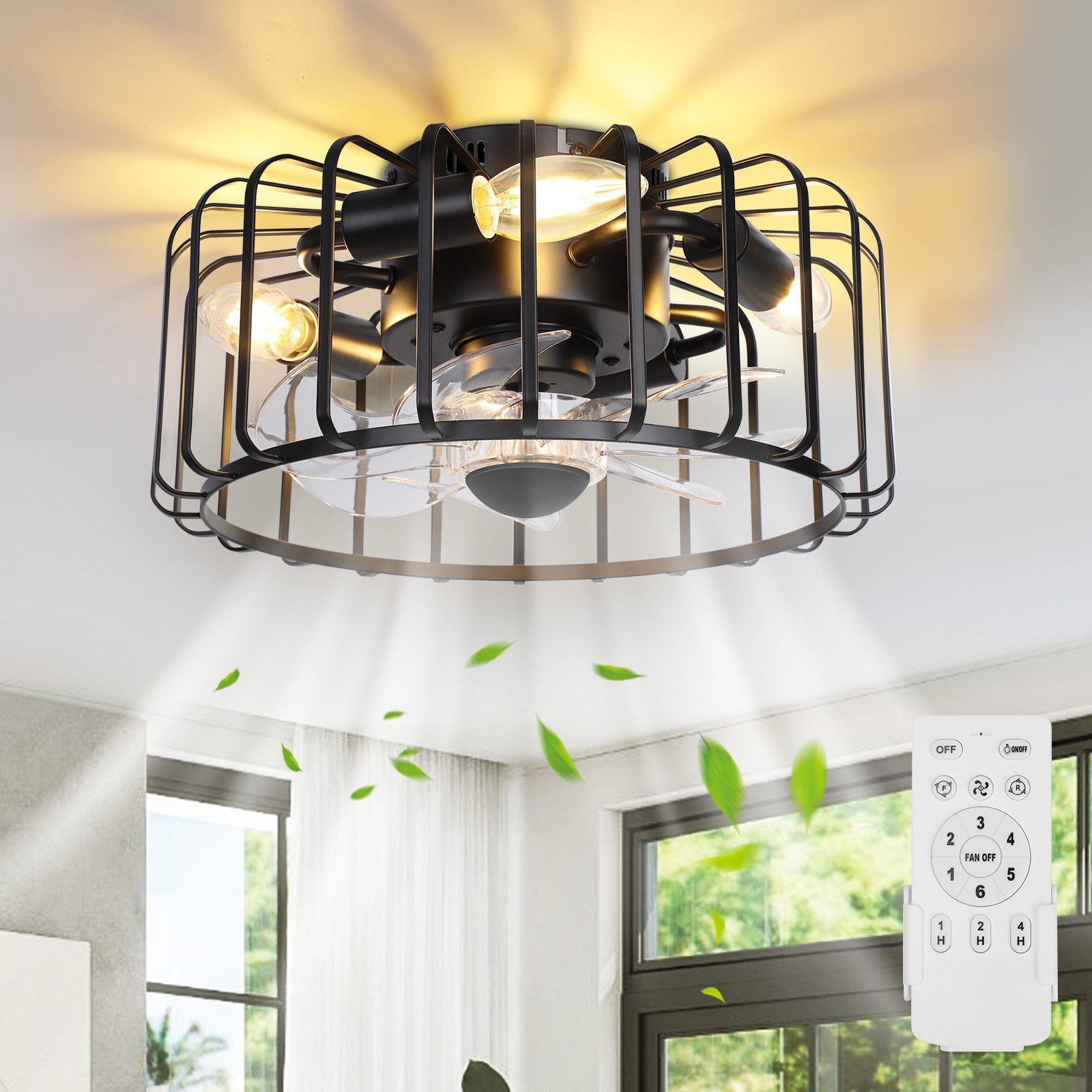 SERBASIC LED Deckenleuchte Retro Deckenventilator mit günstig online kaufen