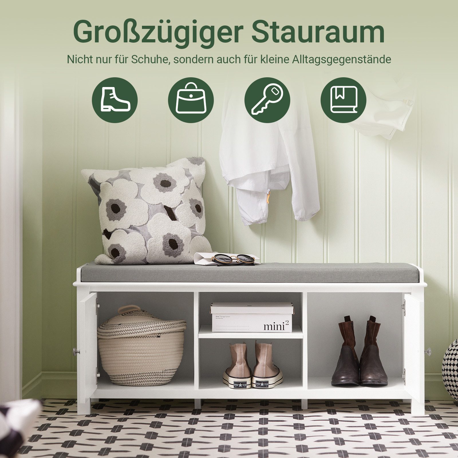SoBuy Schuhbank FSR35, Bettbank Schuhregal mit Sitzbank, Sitzbank mit Sitzkissen Schuhschrank mit Stauraum Garderobenbank