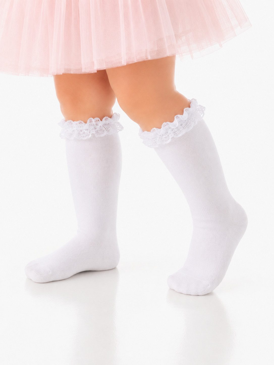 La Bortini Kniestrümpfe Rüschen Socken für Babys und Kinder lange frilly Strümpfe in weiß elastisch, weich, festlich, für Groß und Klein, weiße Söckchen