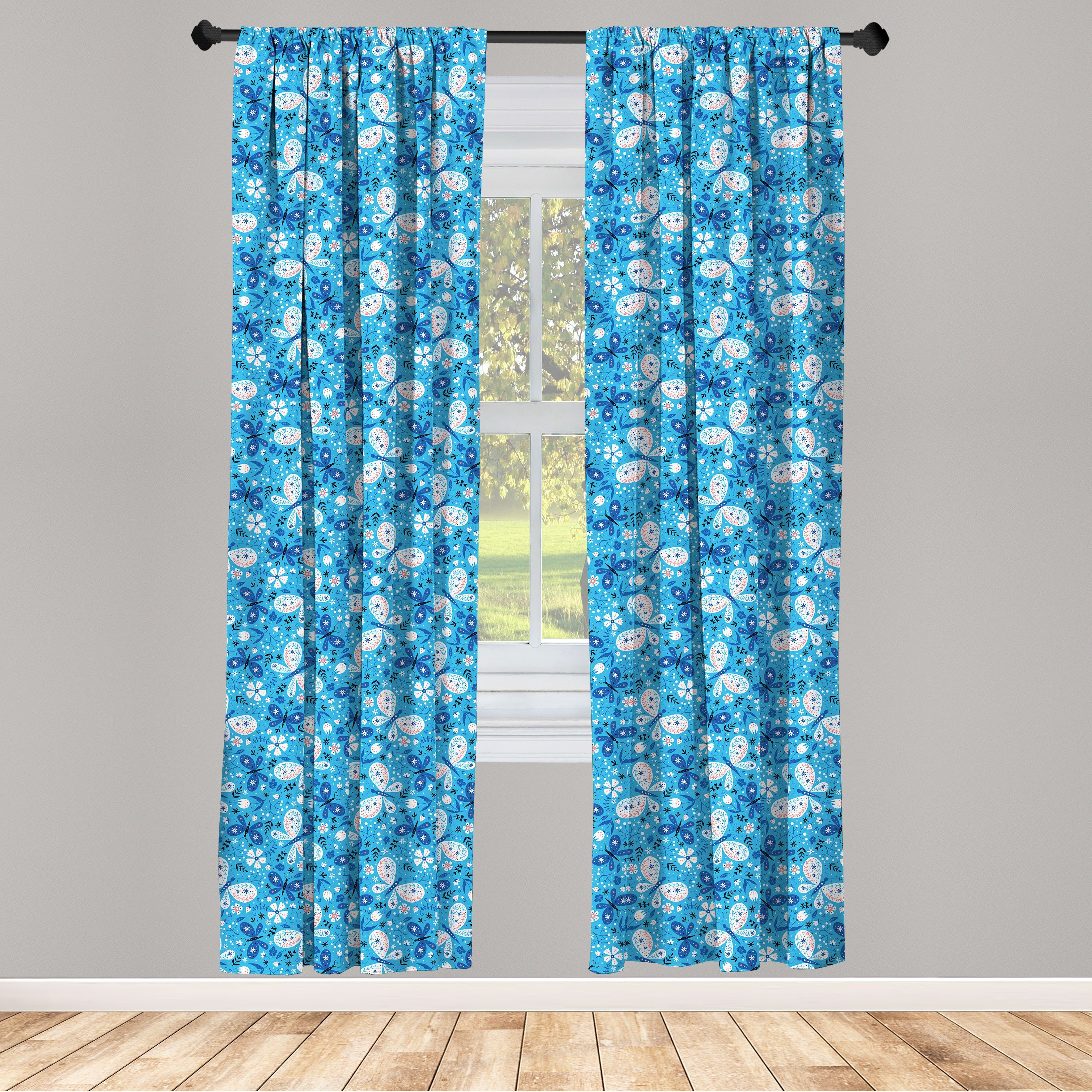 Gardine Vorhang für Wohnzimmer Schlafzimmer Dekor, Abakuhaus, Microfaser, Frühling Schmetterlinge Blumen-Muster