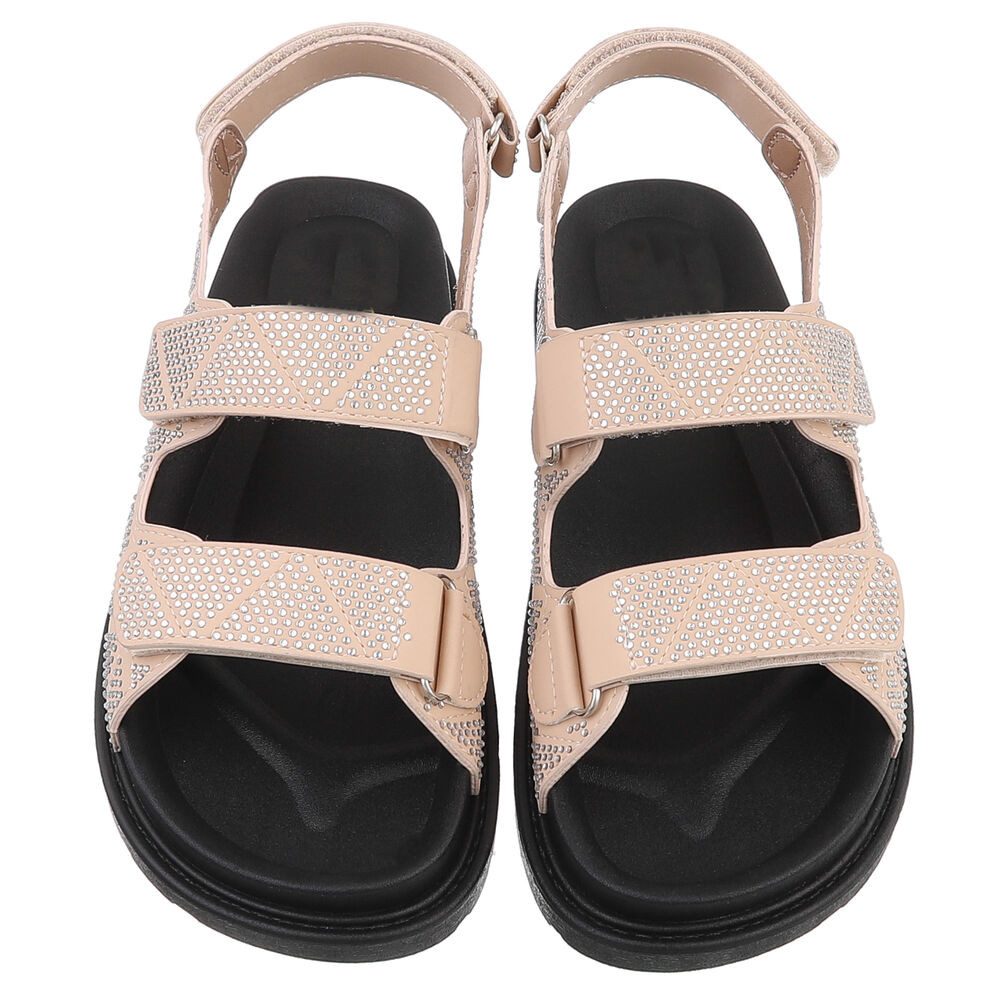 Ital-Design Stylische Damen Sandalen mit Klettverschluss und Komfort Riemchensandalette (89542592) Flach Plateausandaletten in Beige