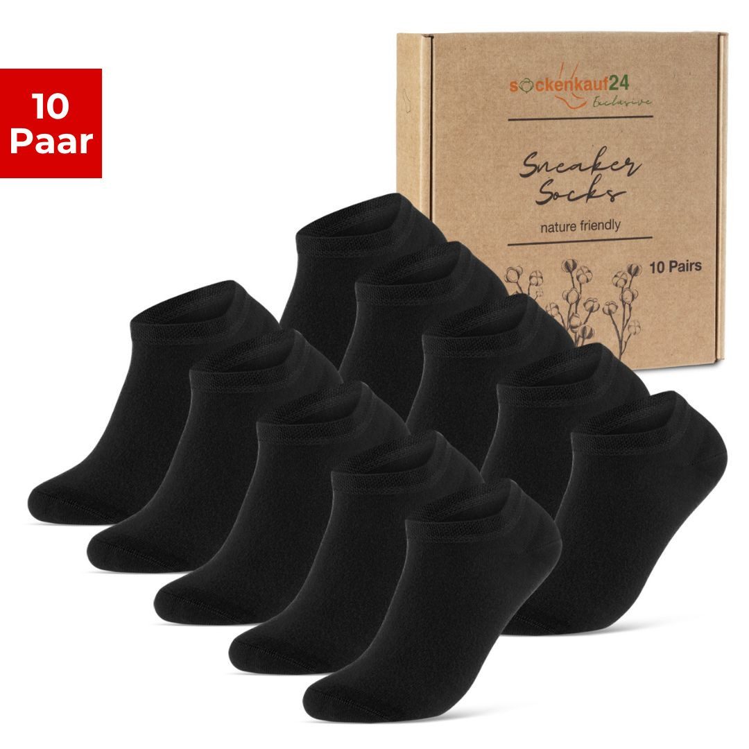 Damen Zehensocken 5-Pack Schwarz - Baumwolle Sneakersocken Größe 35-39