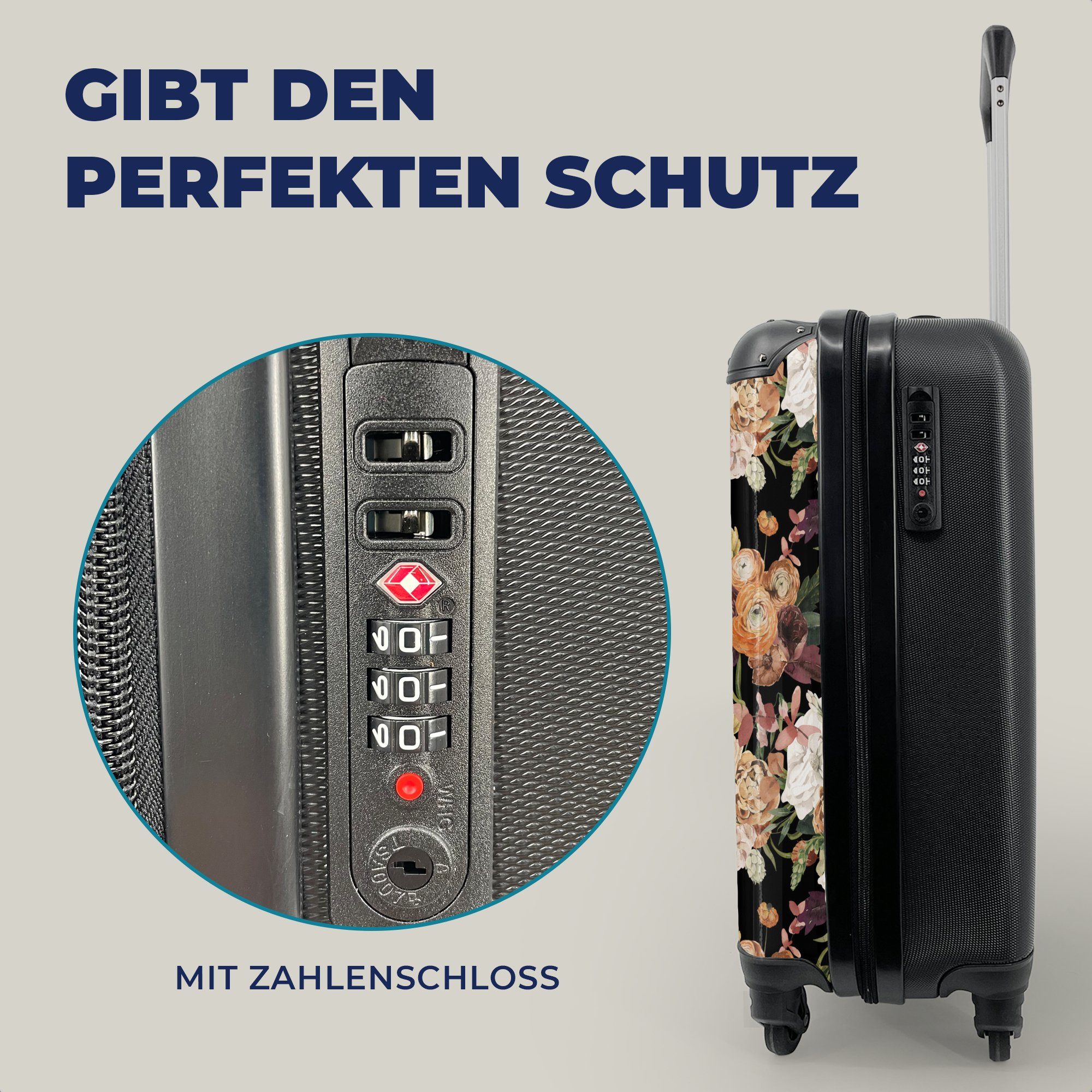 Reisetasche mit Rosen rollen, für - Handgepäck Trolley, Reisekoffer Blumen 4 Pastell, MuchoWow Ferien, Handgepäckkoffer Rollen, -