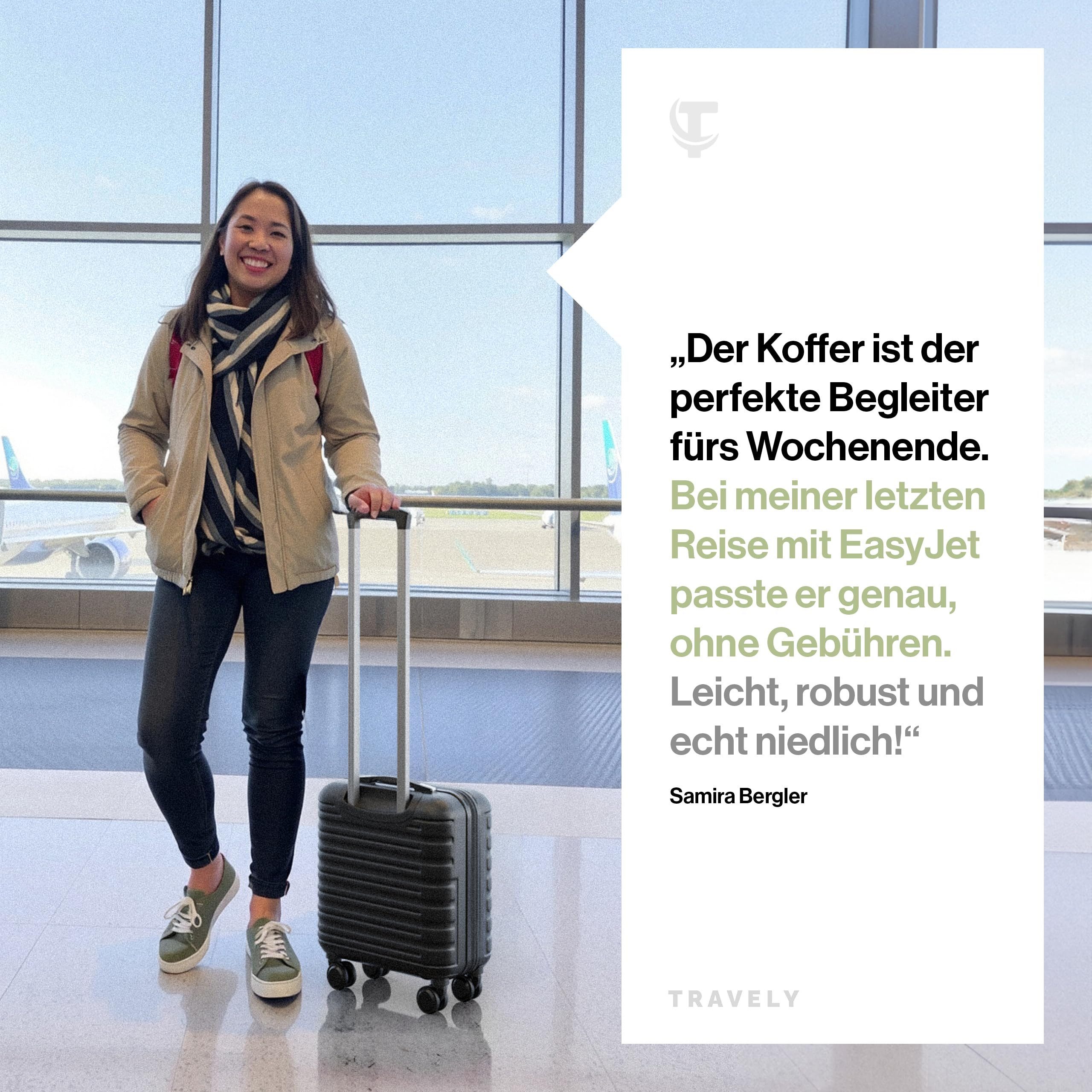 Travely Koffer Polycarbonat Handgepäck Koffer 45x36x20cm - für Easyjet etc, 4 Rollen, Designed in Germany, austauschbare Griffe und Rollen – Bild 5 von 5