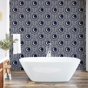 Abakuhaus Vinyltapete selbstklebendes Wohnzimmer Küchenakzent, Abstrakt Crescent Mond-Stern-Blätter