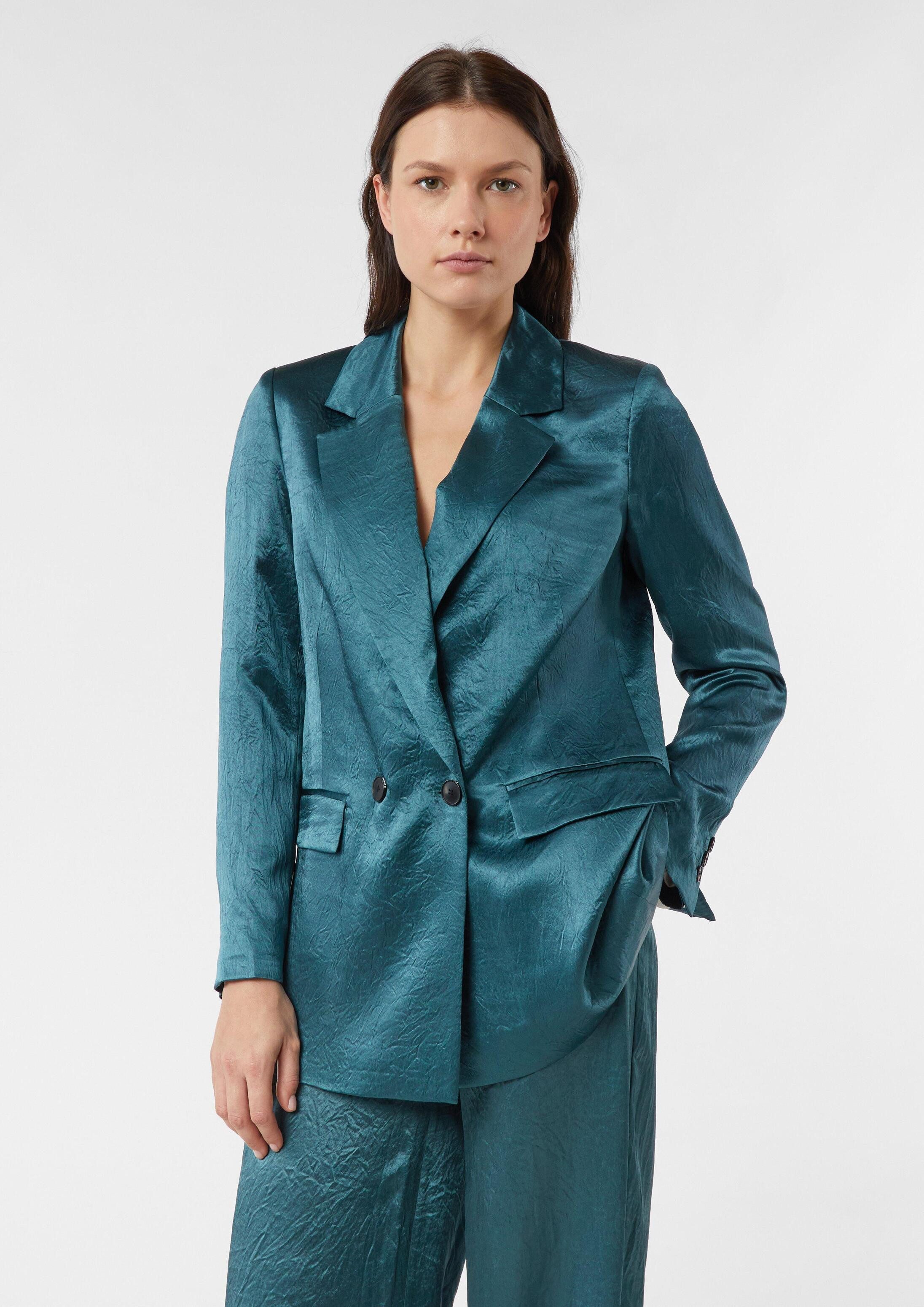 comma Jackenblazer Indoor-Blazer Antaillierter Blazer aus Crinkle-Satin