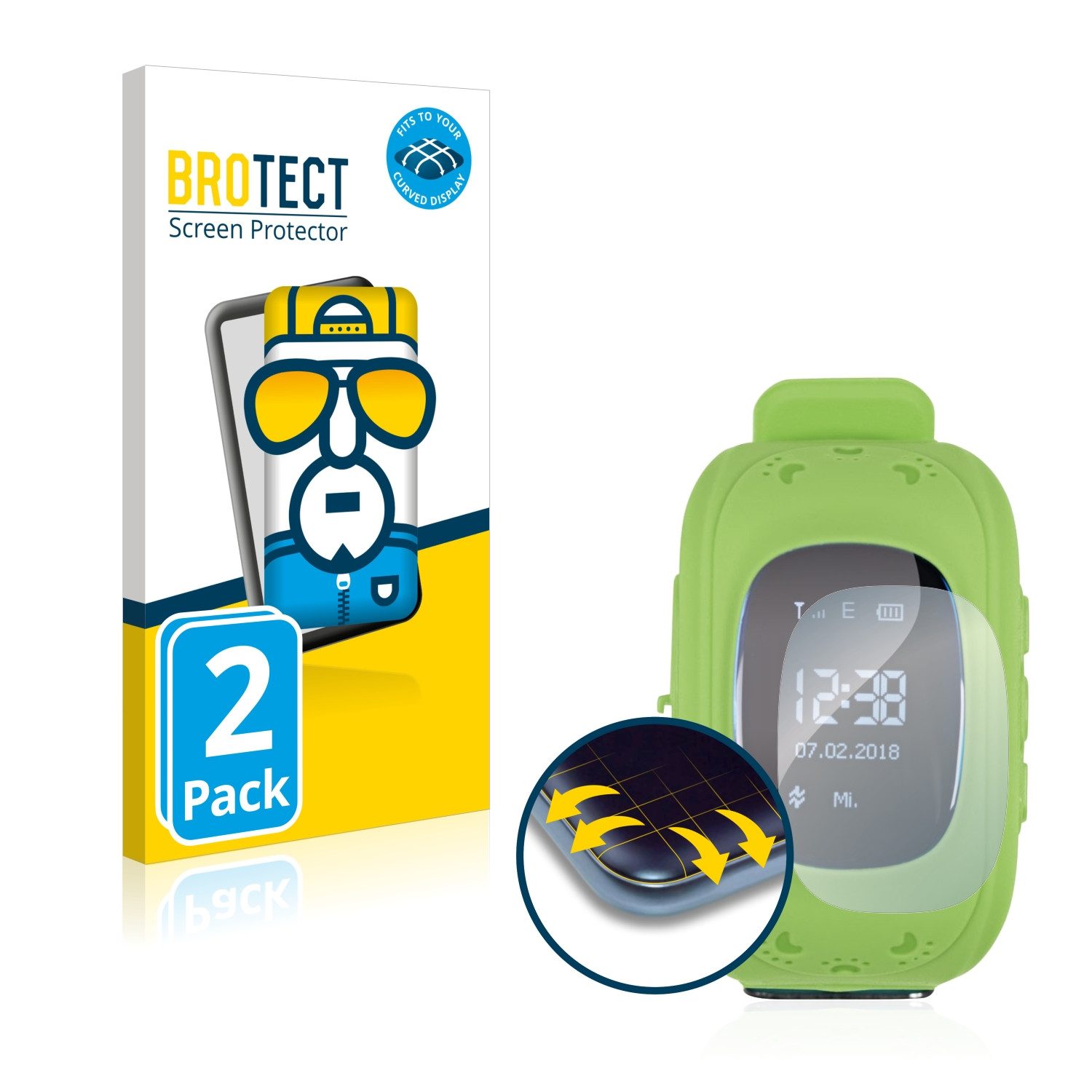 BROTECT Full-Screen Schutzfolie für Easymaxx Kids Smart Watch, Displayschutzfolie, 2 Stück, 3D Curved klar